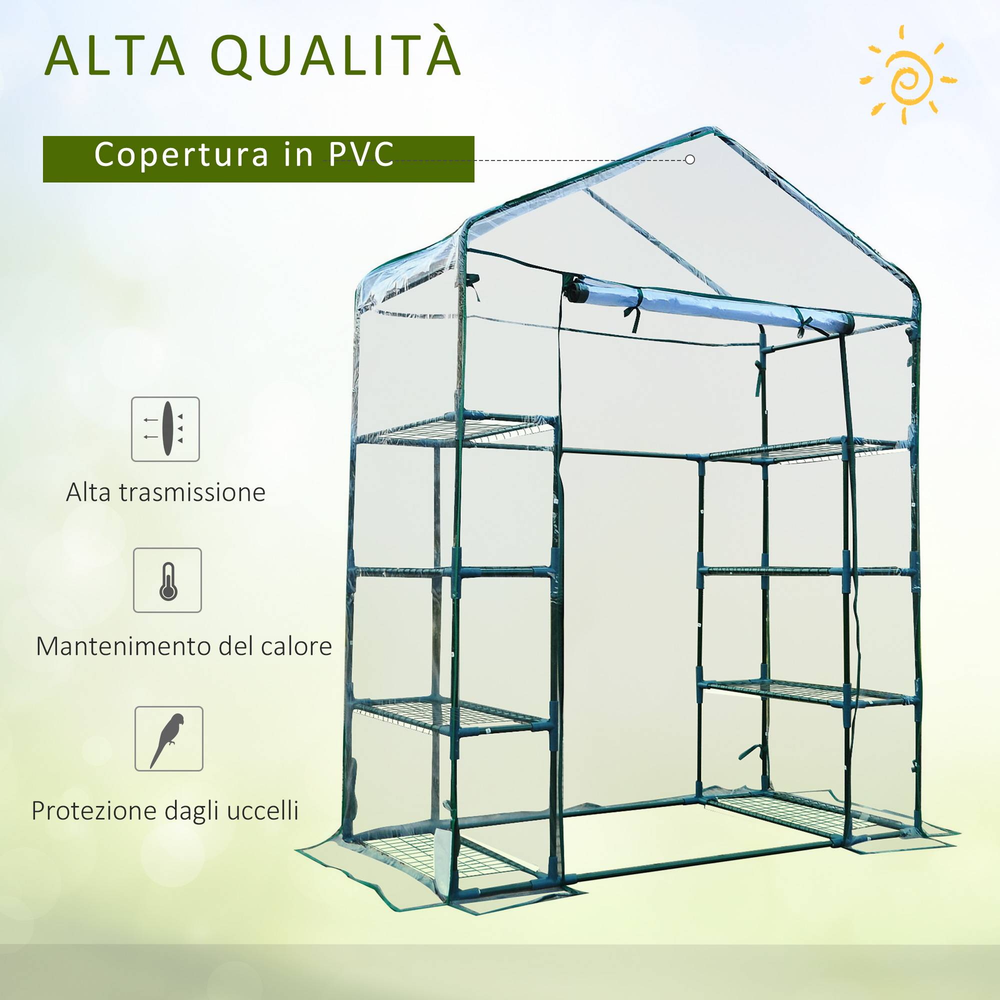 ComfortXL - Serre de jardin acier et PE 143 x 73 x 195 cm verte avec étagères pour balcon - ComfortXL Outdoor Living - Image 6