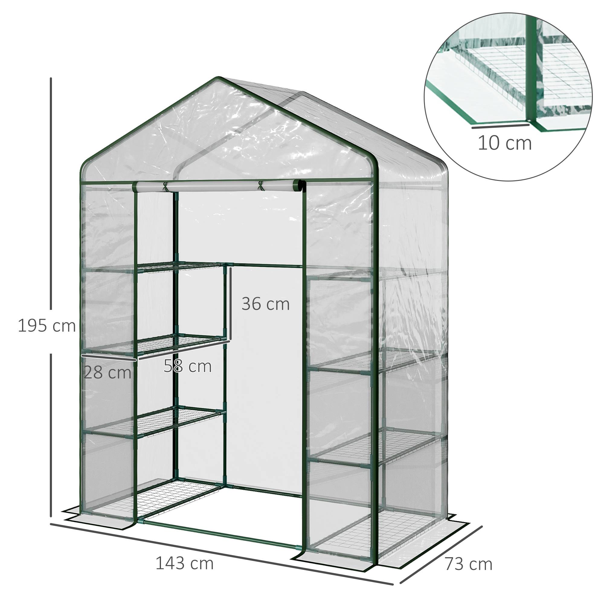 ComfortXL - Serre de jardin acier et PE 143 x 73 x 195 cm verte avec étagères pour balcon - ComfortXL Outdoor Living - Image 5
