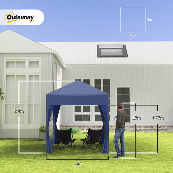 Tonnelle de jardin 2x2m avec 4 parois latérales en tissu Oxford, 2 portes, 2 fenêtres et sac de transport imperméable, bleue - Image 5