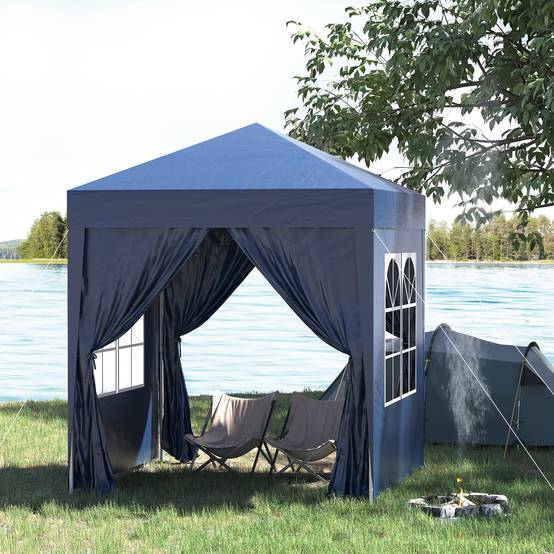 Tonnelle de jardin 2x2m avec 4 parois latérales en tissu Oxford, 2 portes, 2 fenêtres et sac de transport imperméable, bleue - Image 4