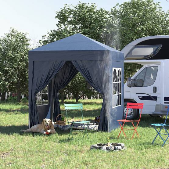 Tonnelle de jardin 2x2m avec 4 parois latérales en tissu Oxford, 2 portes, 2 fenêtres et sac de transport imperméable, bleue - Image 3