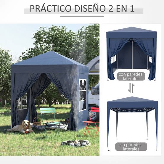 Tonnelle de jardin 2x2m avec 4 parois latérales en tissu Oxford, 2 portes, 2 fenêtres et sac de transport imperméable, bleue - Image 6