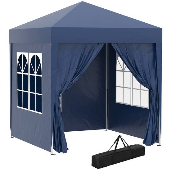 Tonnelle de jardin 2x2m avec 4 parois latérales en tissu Oxford, 2 portes, 2 fenêtres et sac de transport imperméable, bleue - Image 1