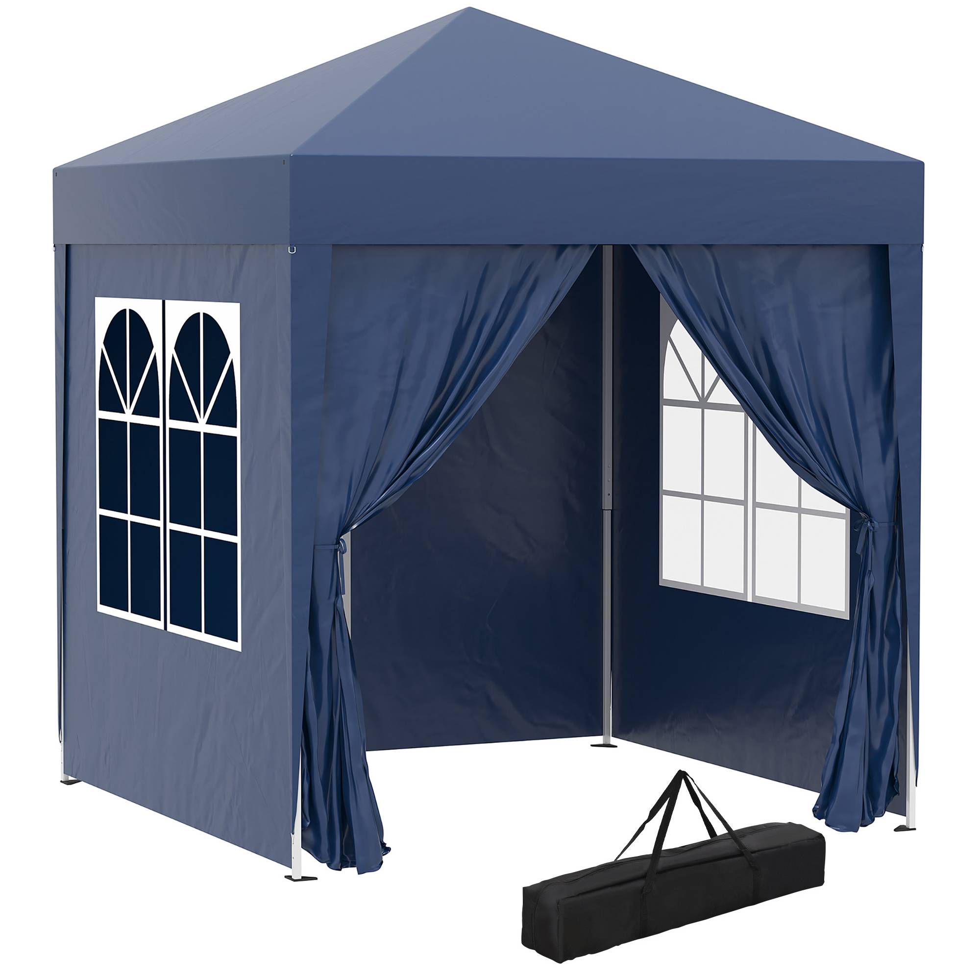 Tonnelle de jardin 2x2m avec 4 parois latérales en tissu Oxford, 2 portes, 2 fenêtres et sac de transport imperméable, bleue - Image 1