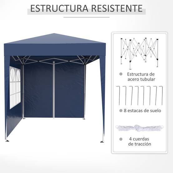 Tonnelle de jardin 2x2m avec 4 parois latérales en tissu Oxford, 2 portes, 2 fenêtres et sac de transport imperméable, bleue - Image 9