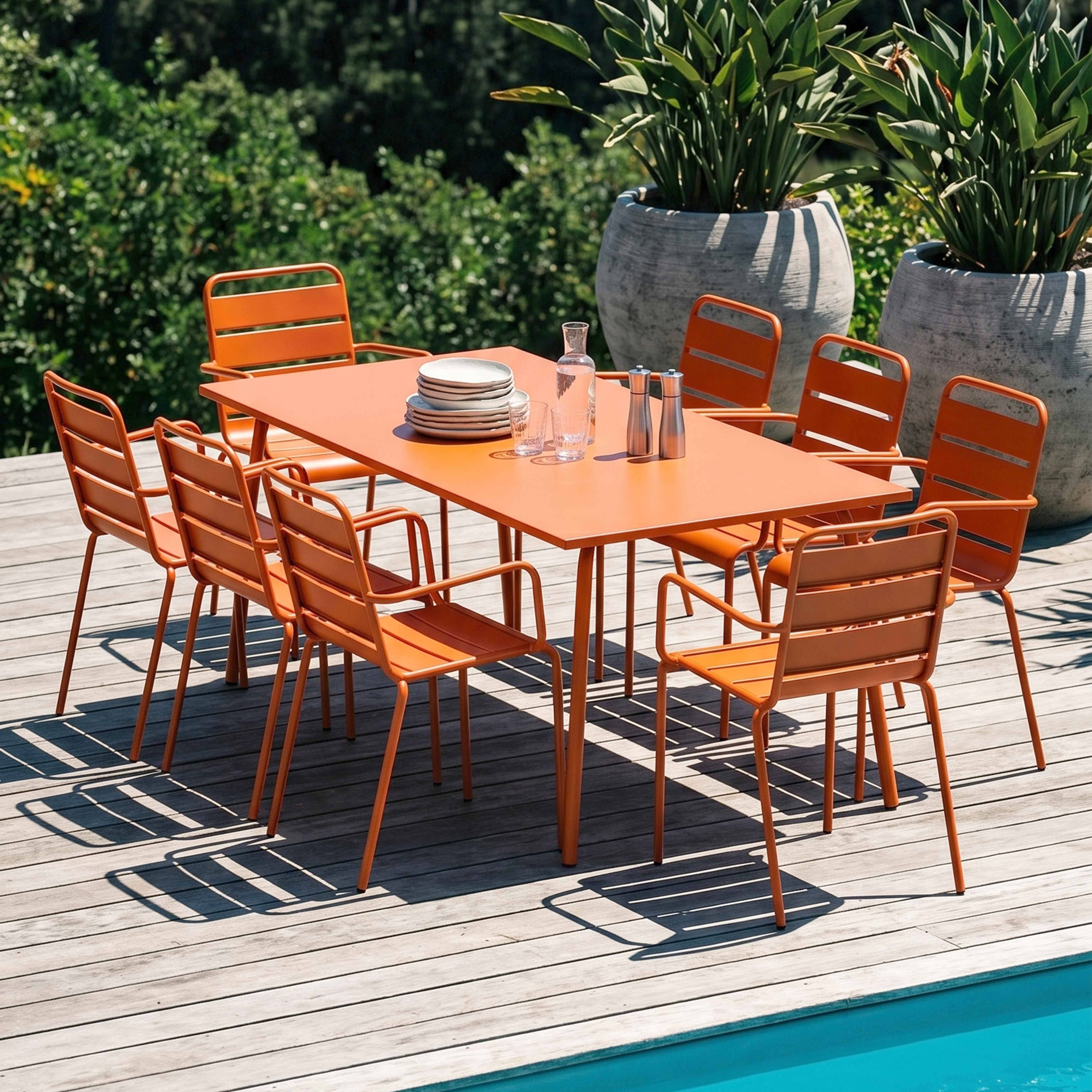 Oviala - Ensemble table de jardin et 8 fauteuils en métal orange Palavas - Oviala - Image 2