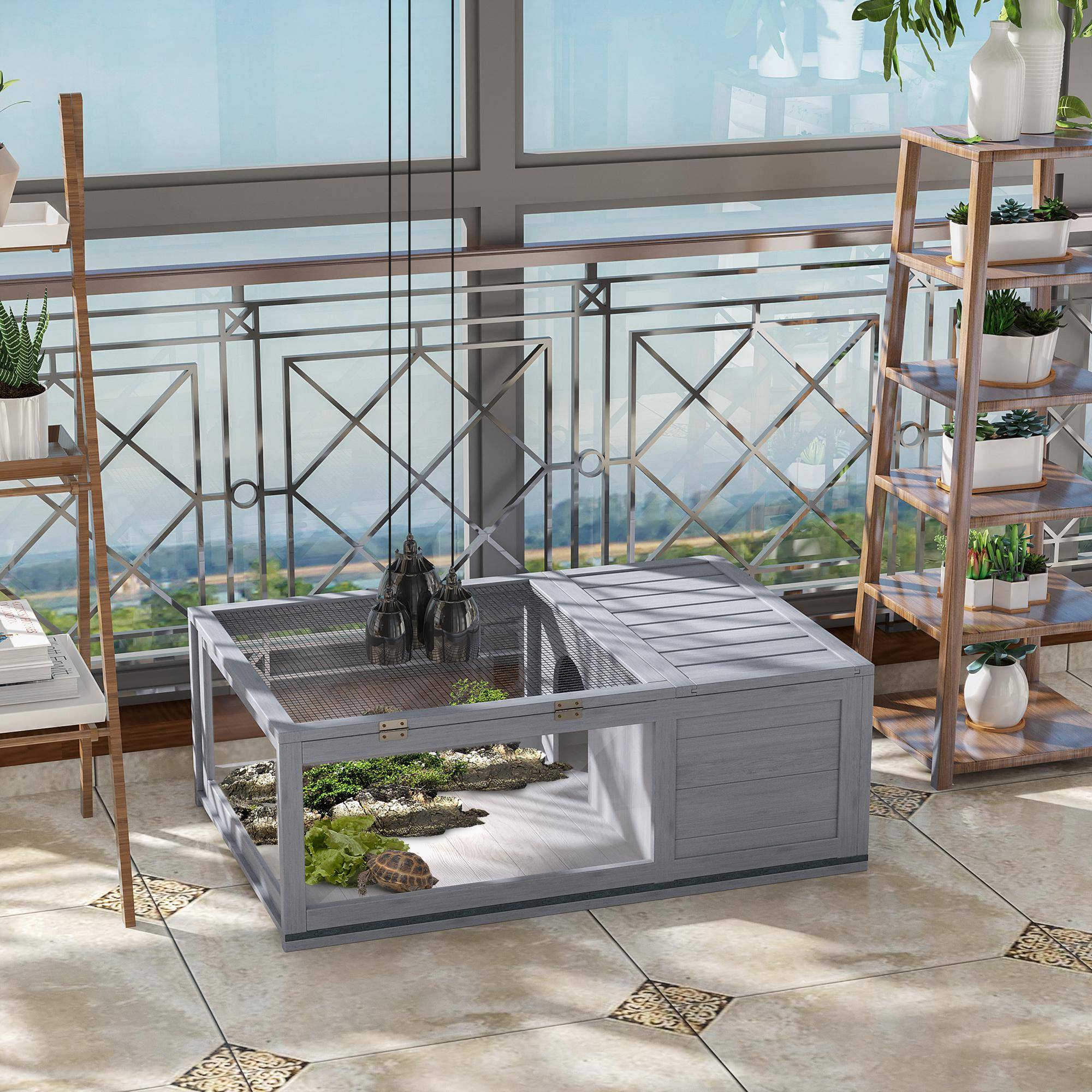 ComfortXL - Enclos tortue bois de sapin 91 x 60,5 x 32 cm gris intérieur extérieur ventilé - ComfortXL Outdoor Living - Image 3