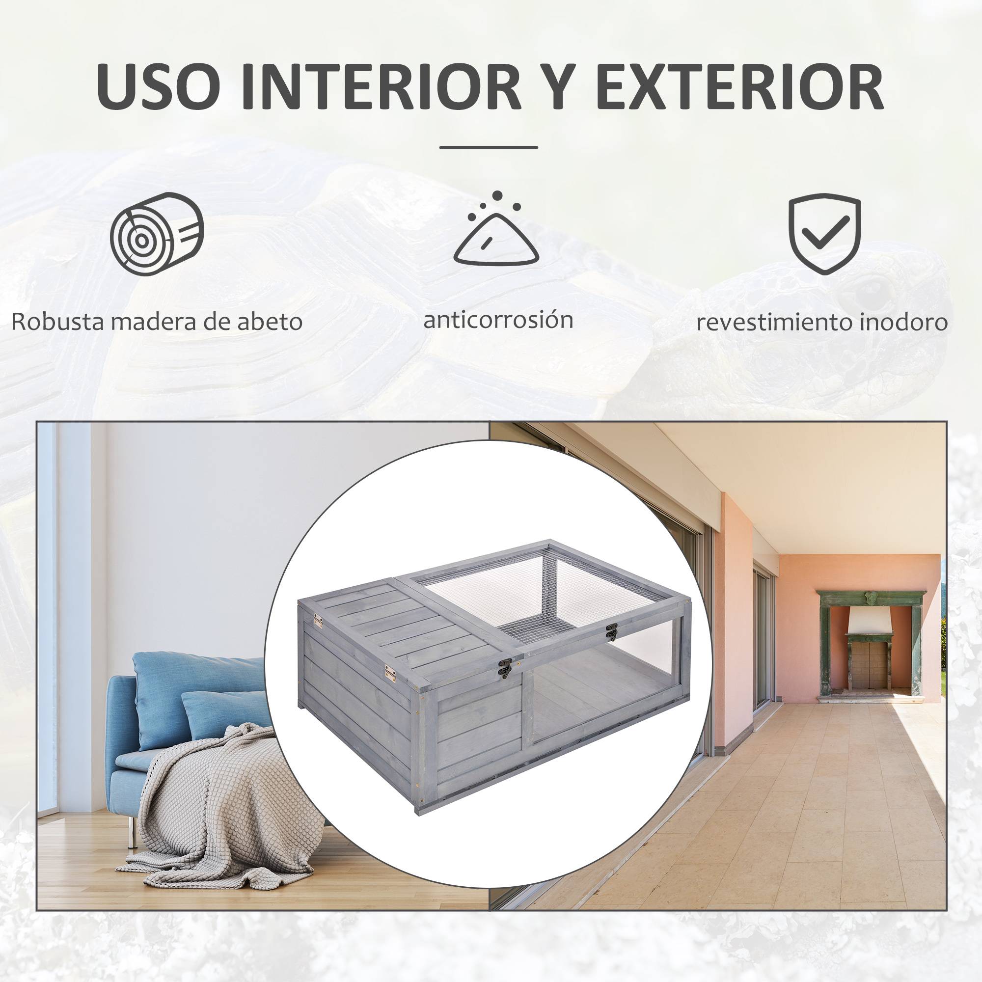 ComfortXL - Enclos tortue bois de sapin 91 x 60,5 x 32 cm gris intérieur extérieur ventilé - ComfortXL Outdoor Living - Image 6