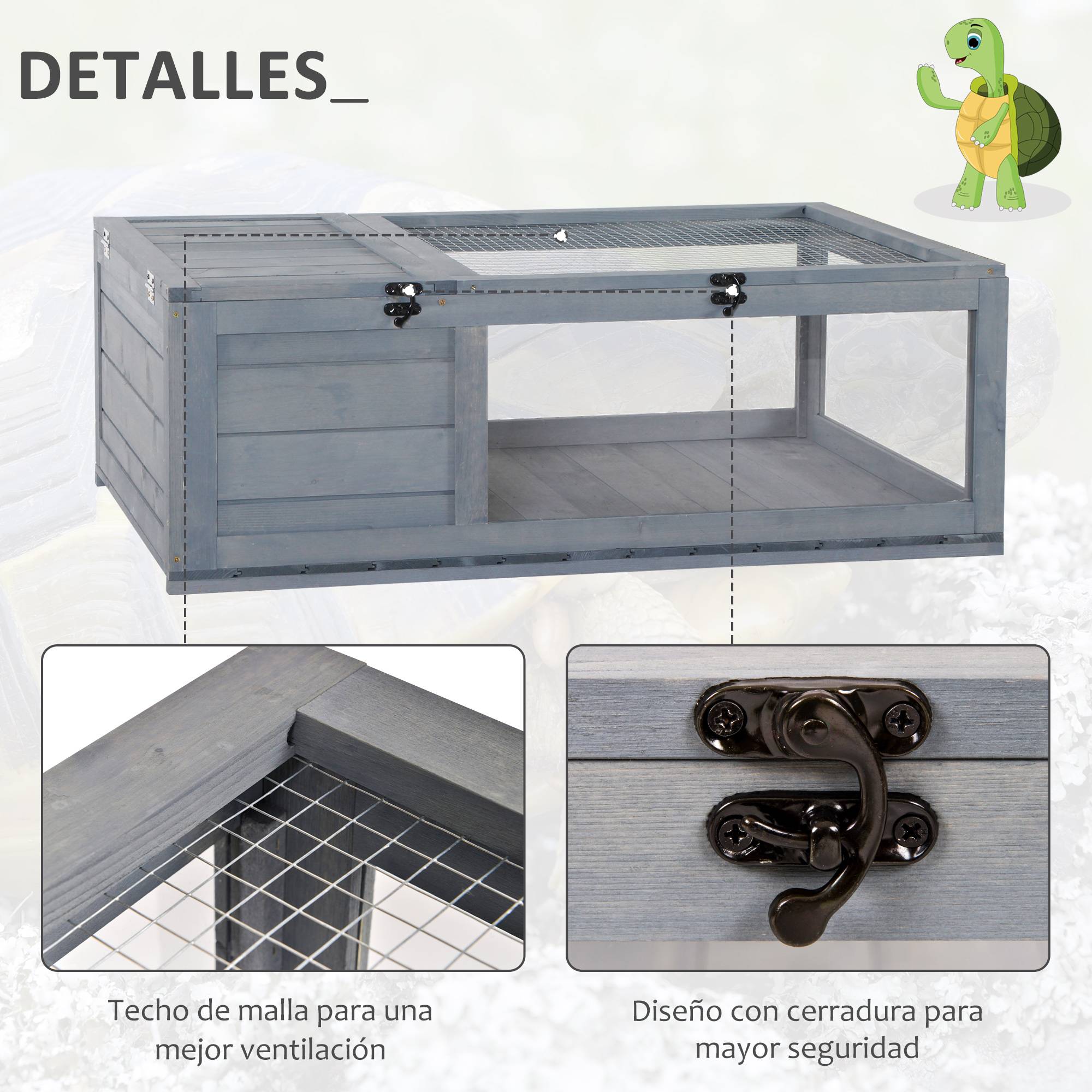 ComfortXL - Enclos tortue bois de sapin 91 x 60,5 x 32 cm gris intérieur extérieur ventilé - ComfortXL Outdoor Living - Image 8