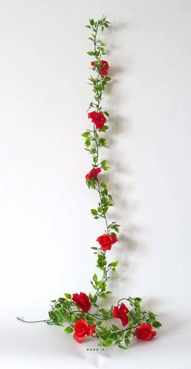 Artificielles - Guirlande de 8 Roses artificielles Rouge plastique L 180 cm - couleur: Rouge - Image 1