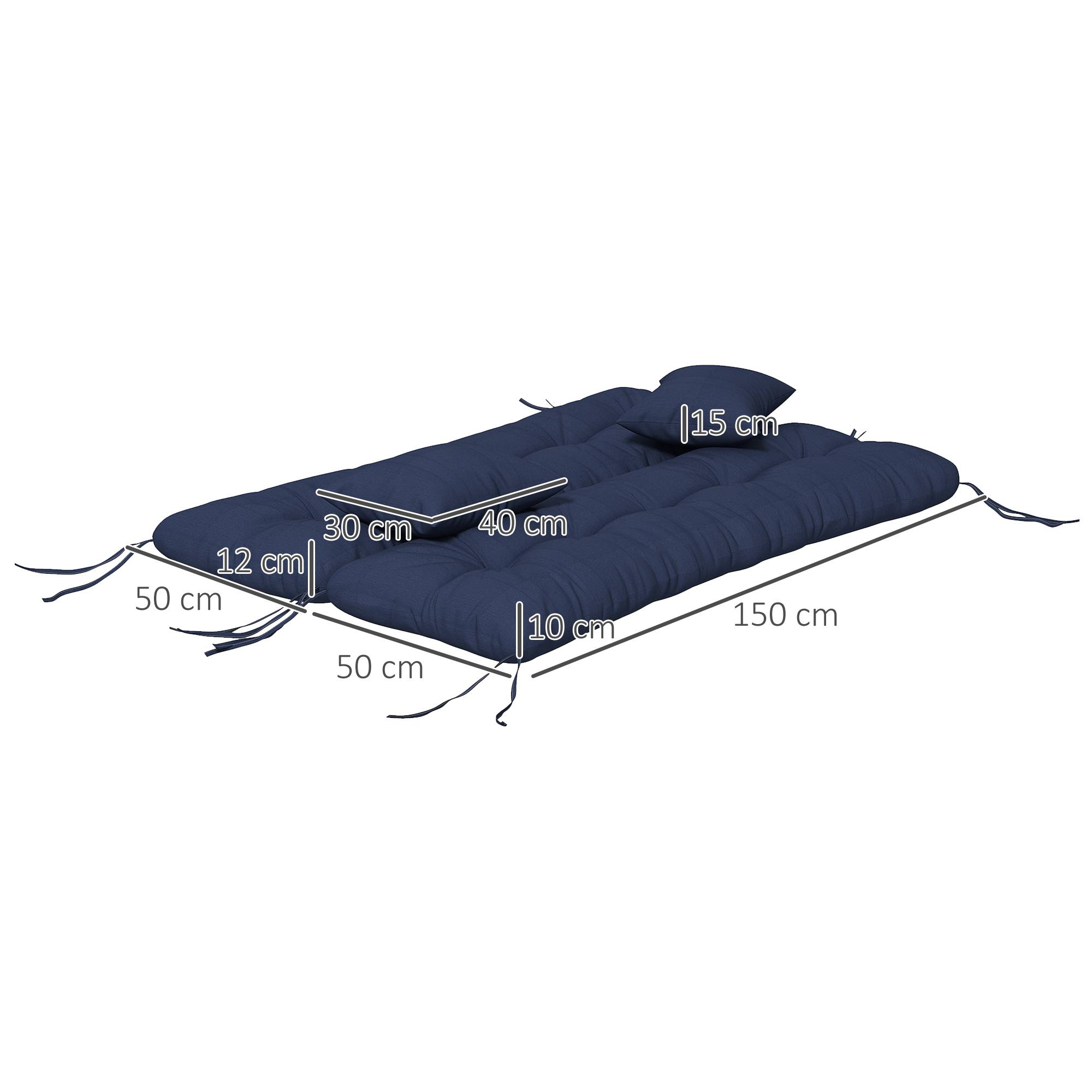 Ensemble de 4 coussins d'assise, 150 x 50 cm, coussins de chaise déperlants avec attaches, 10 cm d'épaisseur, bleu marine - Image 5