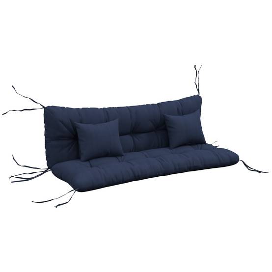 Ensemble de 4 coussins d'assise, 150 x 50 cm, coussins de chaise déperlants avec attaches, 10 cm d'épaisseur, bleu marine - Image 1