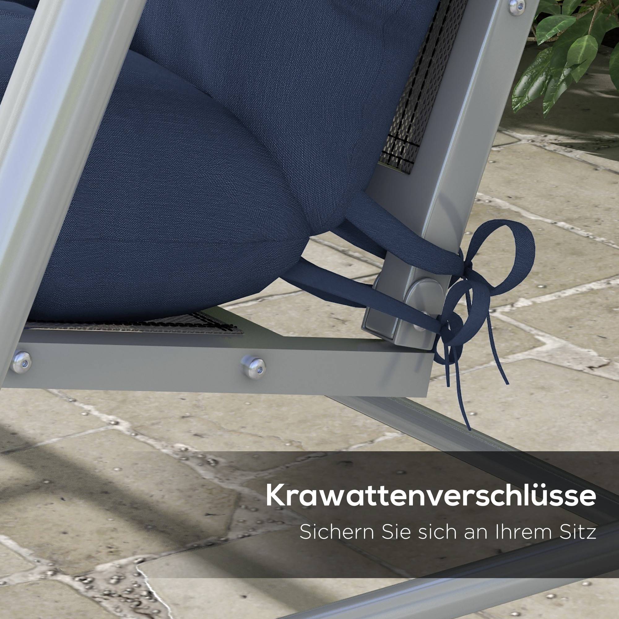 Ensemble de 4 coussins d'assise, 150 x 50 cm, coussins de chaise déperlants avec attaches, 10 cm d'épaisseur, bleu marine - Image 7