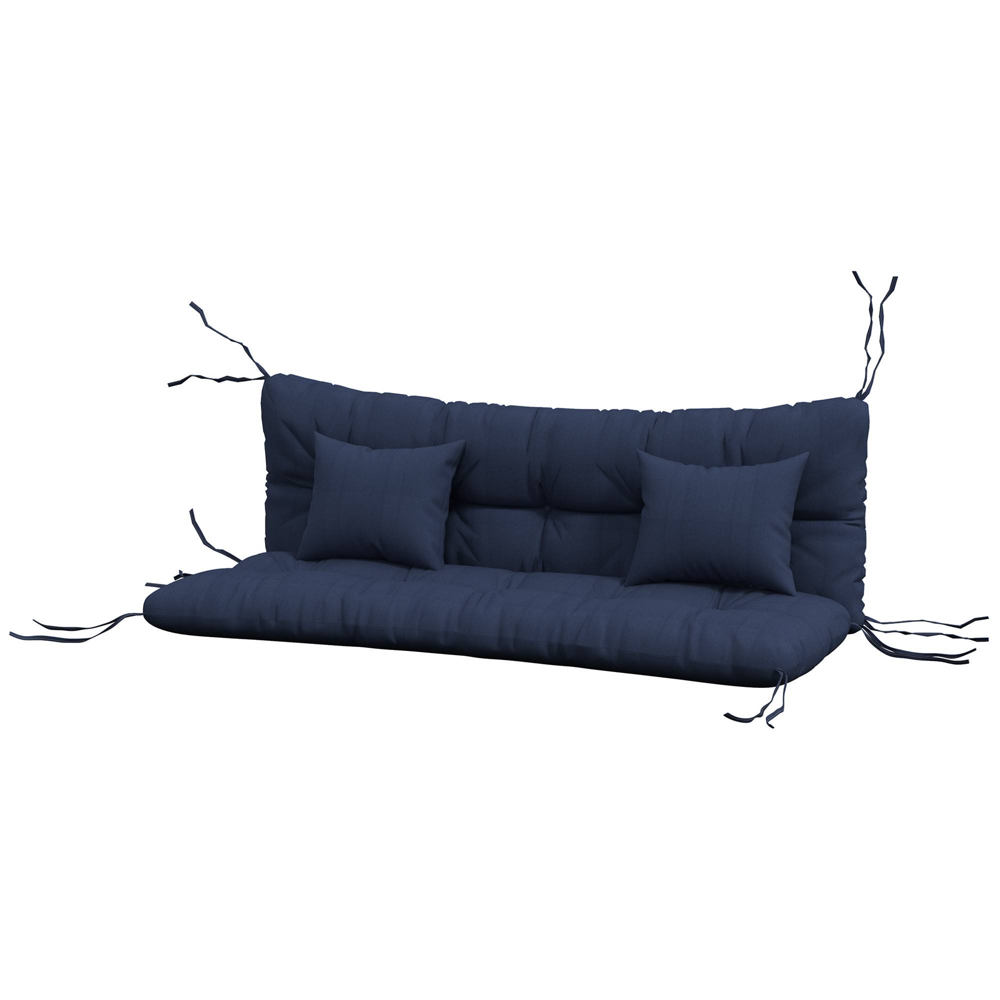Ensemble de 4 coussins d'assise, 150 x 50 cm, coussins de chaise déperlants avec attaches, 10 cm d'épaisseur, bleu marine - Image 2