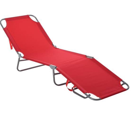 Bain de Soleil transat Pliable Dossier réglable Multipositions métal et Polyester Rouge fr121 - Image 1