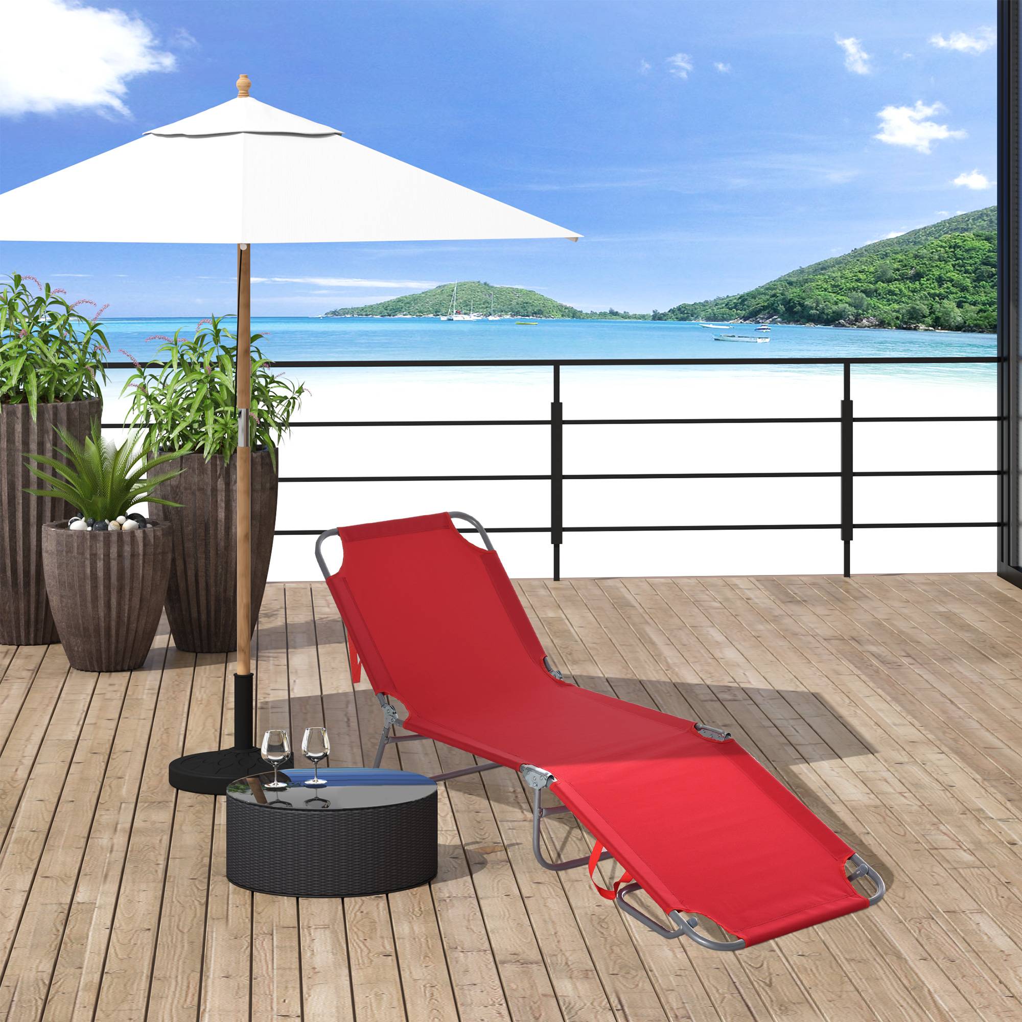 Bain de Soleil transat Pliable Dossier réglable Multipositions métal et Polyester Rouge fr121 - Image 3