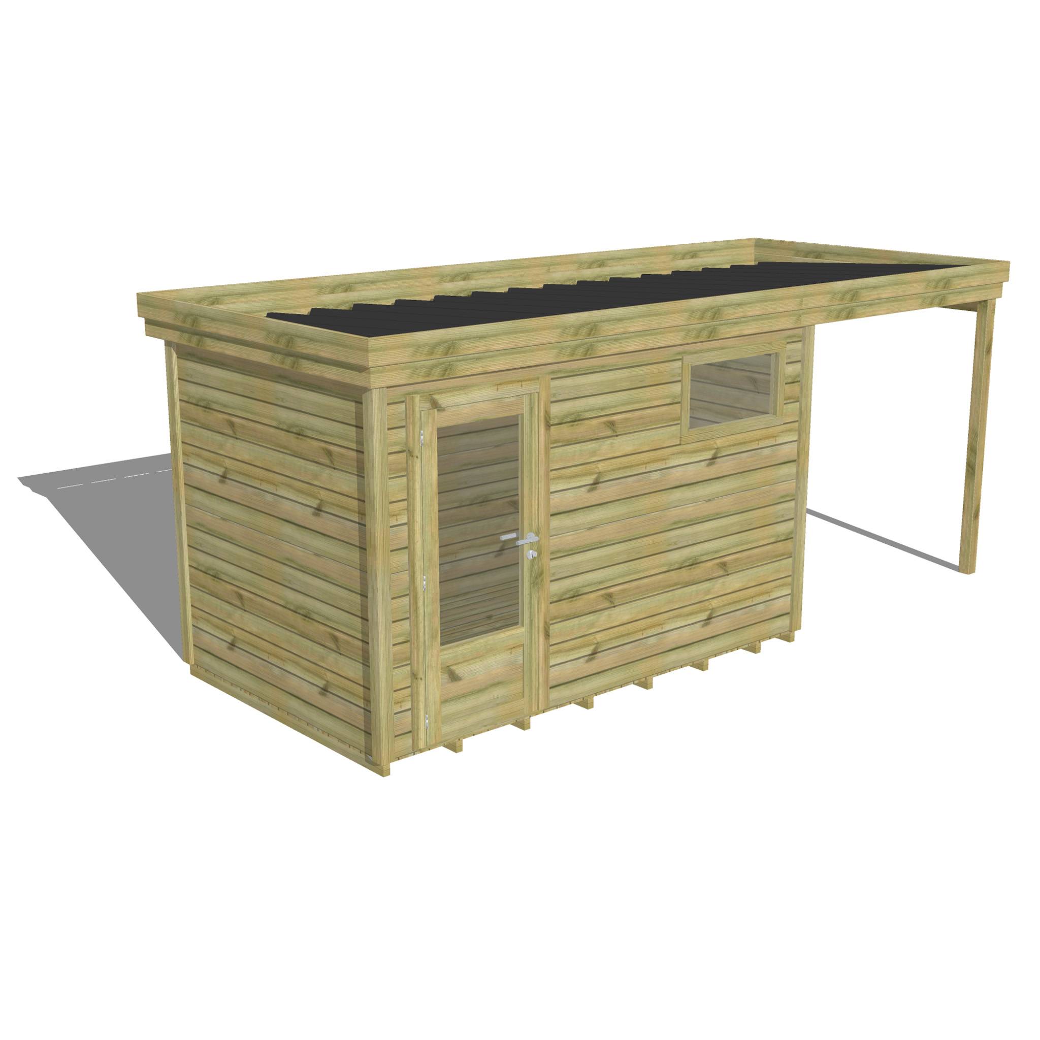 Abri Français - ABRI DE JARDIN bois  autoclave 27mm - 5,44x2,14m / 12m2 - Bac acier - Plancher bois - Image 1