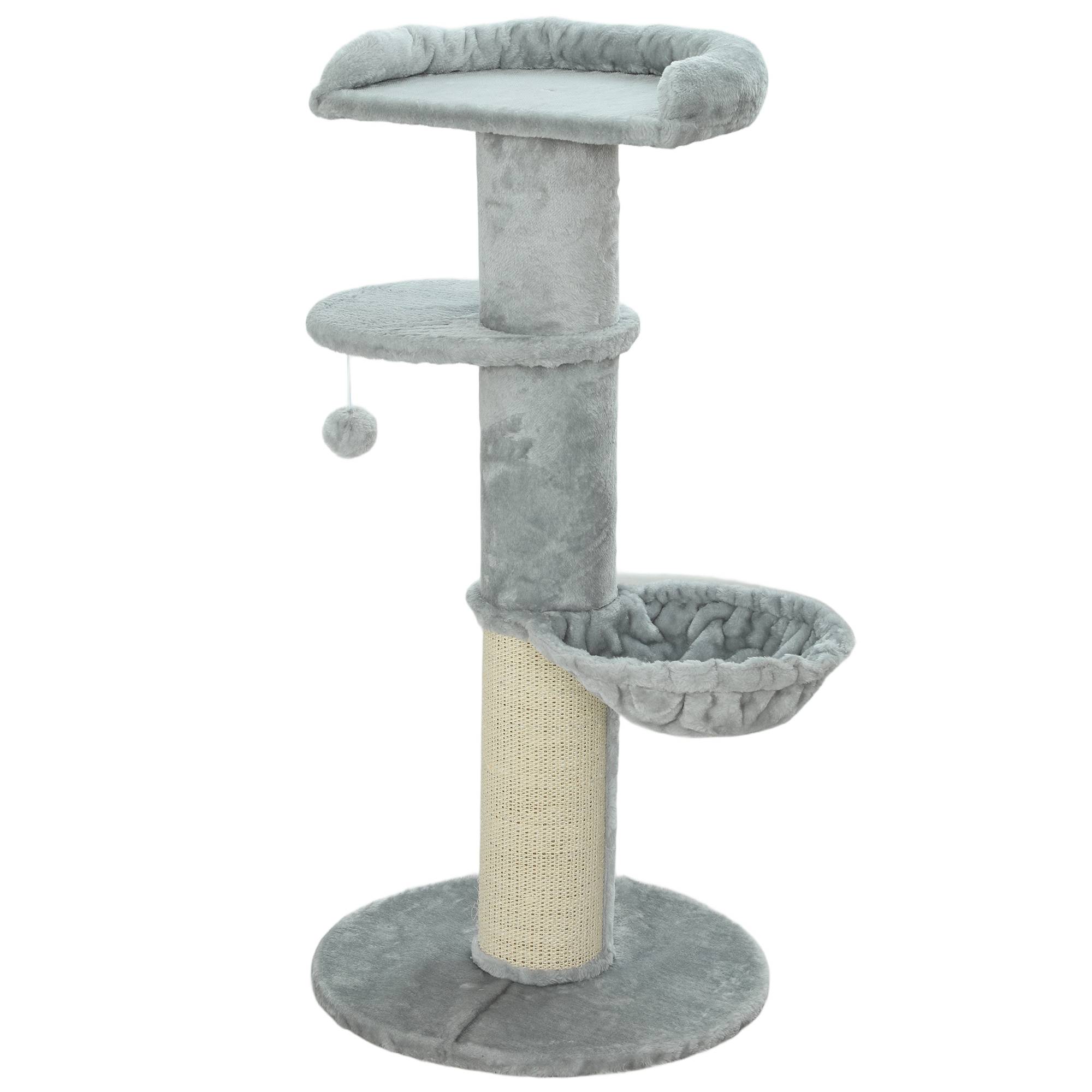 arbre à chat design tonneau poteau sisal hamac plateforme balle jouet Ø48x103,5 cm gris clair chat intérieur - Image 2