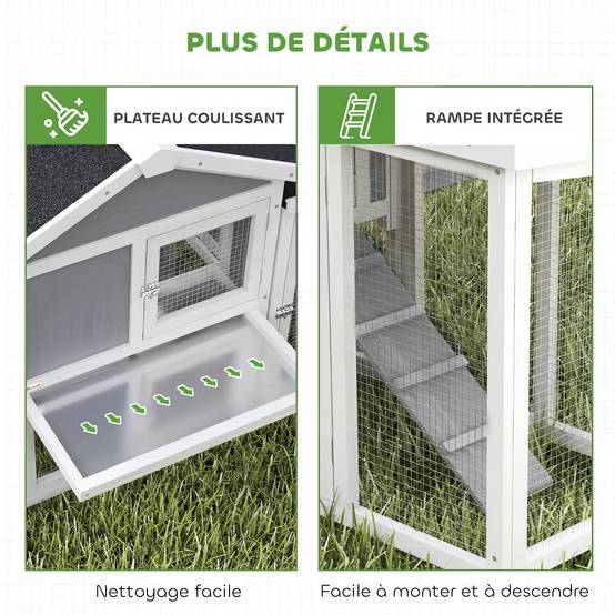 Poulailler clapier modèle chalet multi-équipé : rampes, nichoirs, plateau, en bois massif 204 x 85 x 93 cm gris - Image 9
