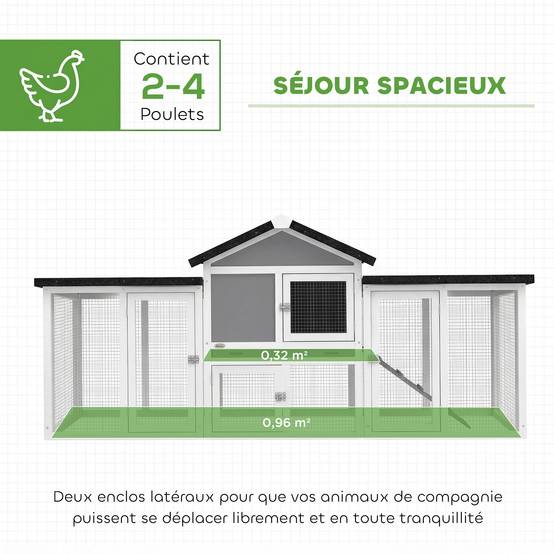 Poulailler clapier modèle chalet multi-équipé : rampes, nichoirs, plateau, en bois massif 204 x 85 x 93 cm gris - Image 6