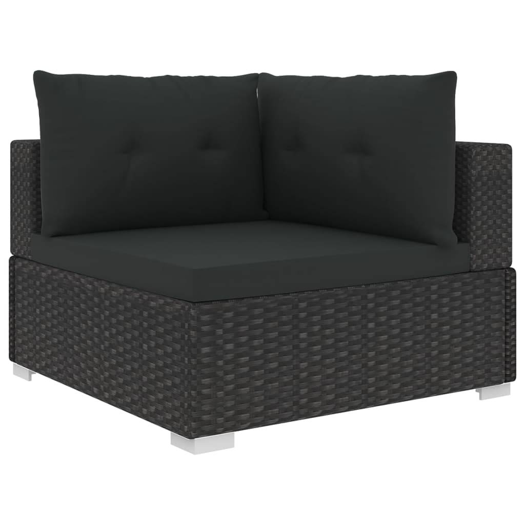 Helloshop26 - Salon de jardin meuble d'extérieur ensemble de mobilier 6 pièces avec coussins résine tressée noir - Image 2