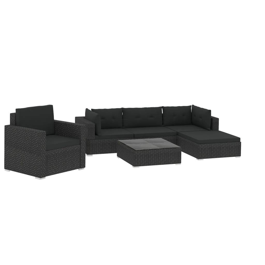 Helloshop26 - Salon de jardin meuble d'extérieur ensemble de mobilier 6 pièces avec coussins résine tressée noir - Image 1