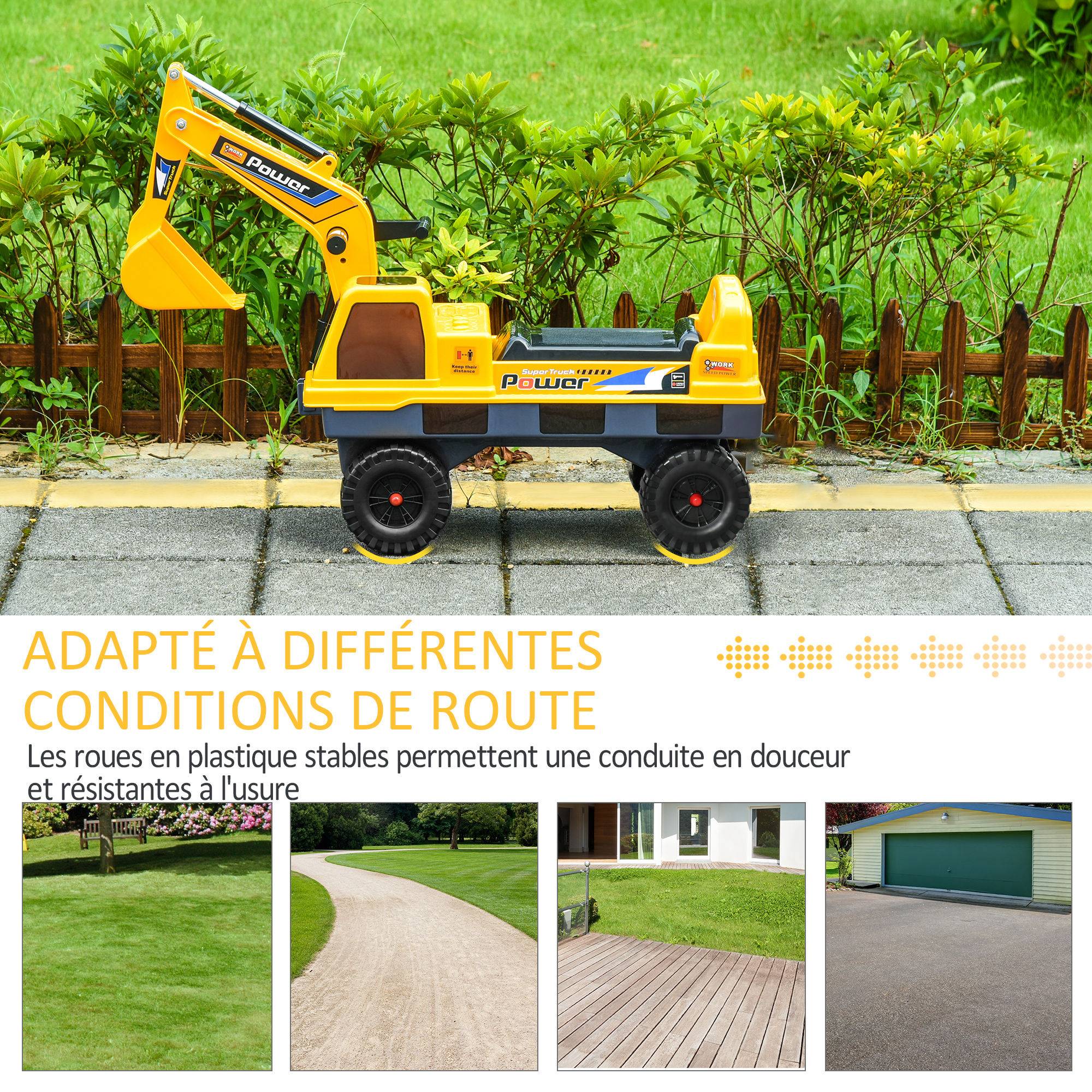 Porteur Enfant tractopelle 2-3 Ans Pelleteuse articulée avec Pince Incluse Effets sonores Lumineux PP Jaune - Image 8