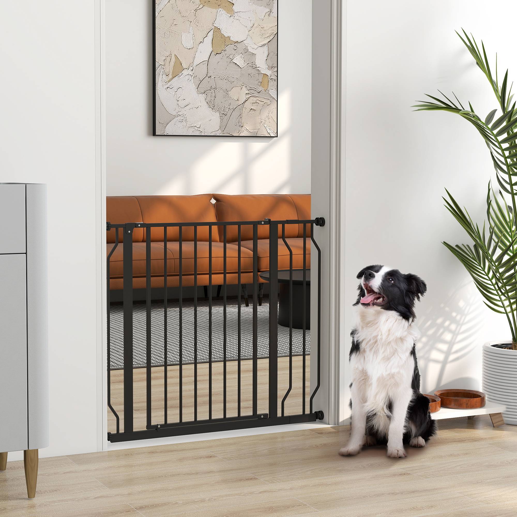 Barrière sécurité chien acier portes escaliers pression double verrou 95cm noir - ComfortXL Outdoor Living - Image 3