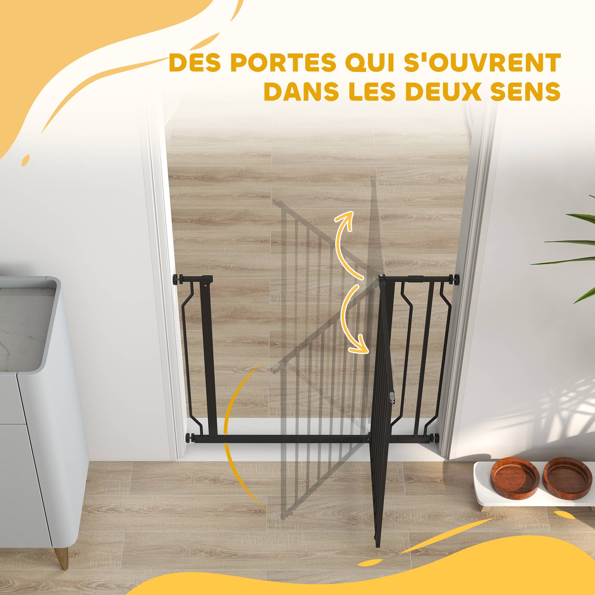 Barrière sécurité chien acier portes escaliers pression double verrou 95cm noir - ComfortXL Outdoor Living - Image 10