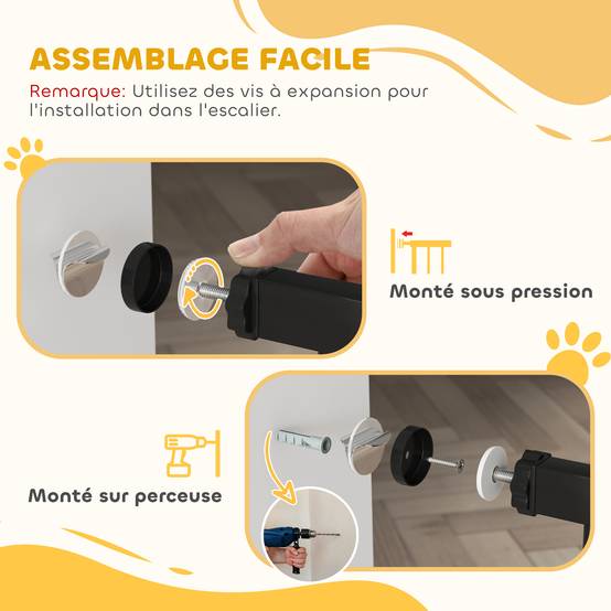 Barrière sécurité chien acier portes escaliers pression double verrou 95cm noir - ComfortXL Outdoor Living - Image 8