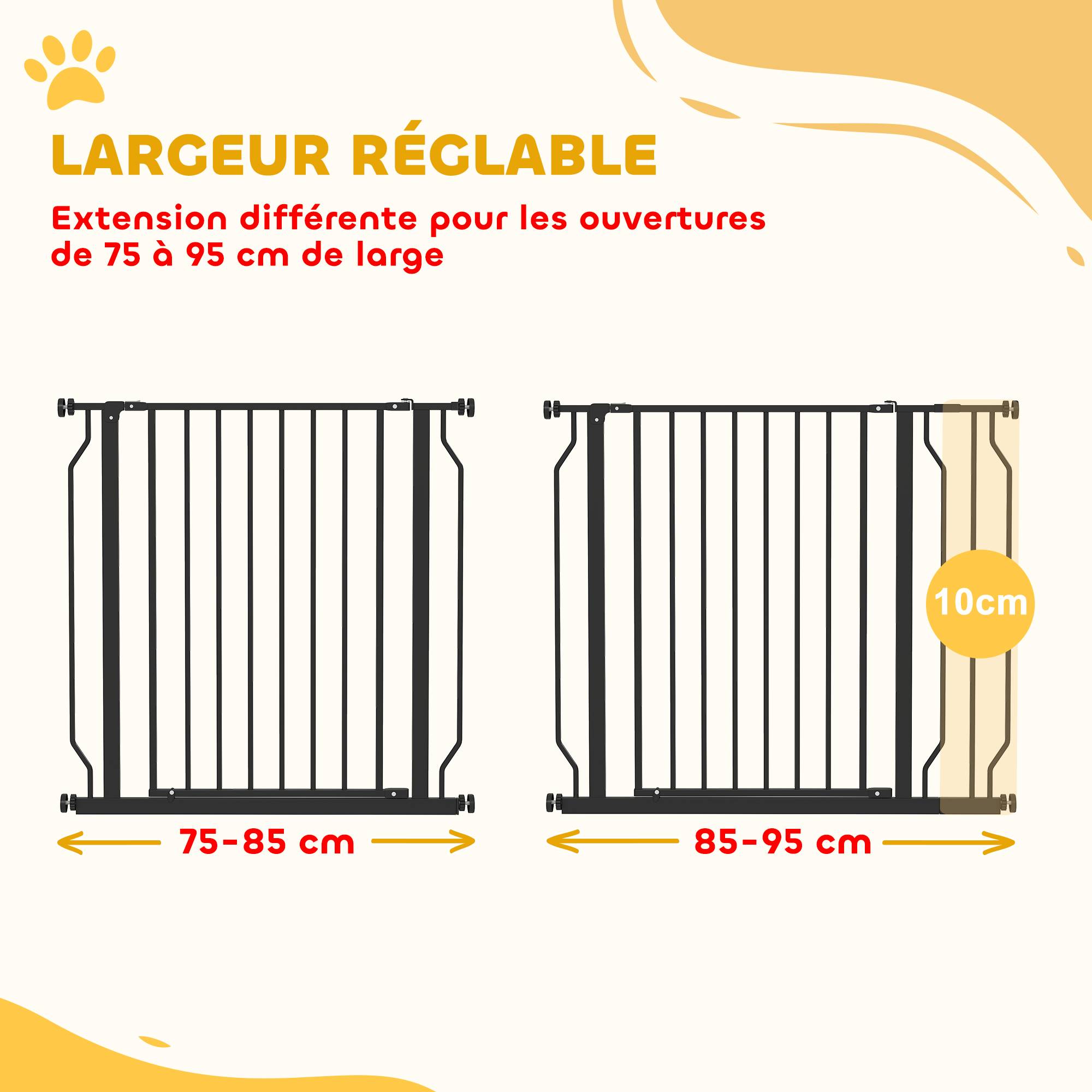 Barrière sécurité chien acier portes escaliers pression double verrou 95cm noir - ComfortXL Outdoor Living - Image 6