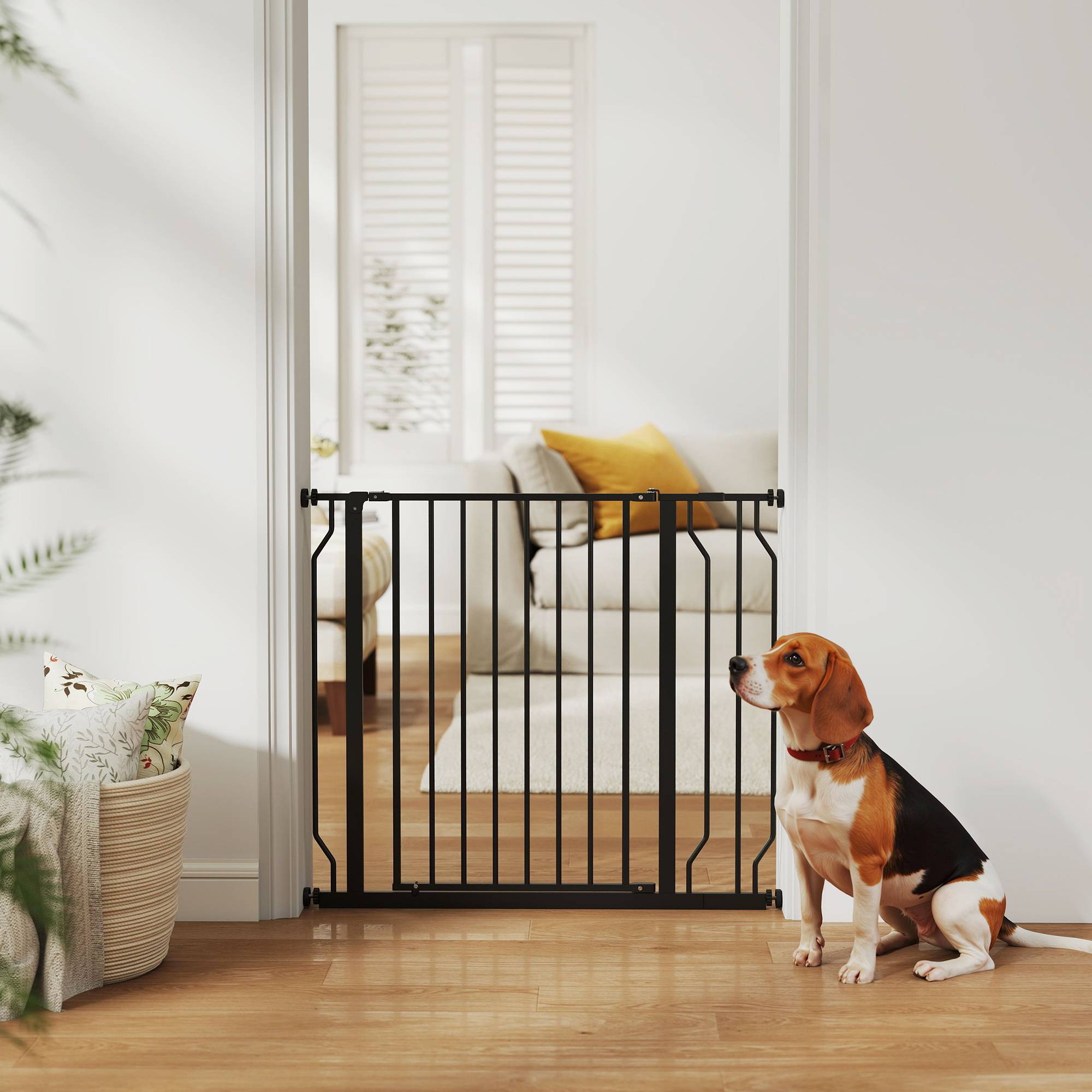 Barrière sécurité chien acier portes escaliers pression double verrou 95cm noir - ComfortXL Outdoor Living - Image 4