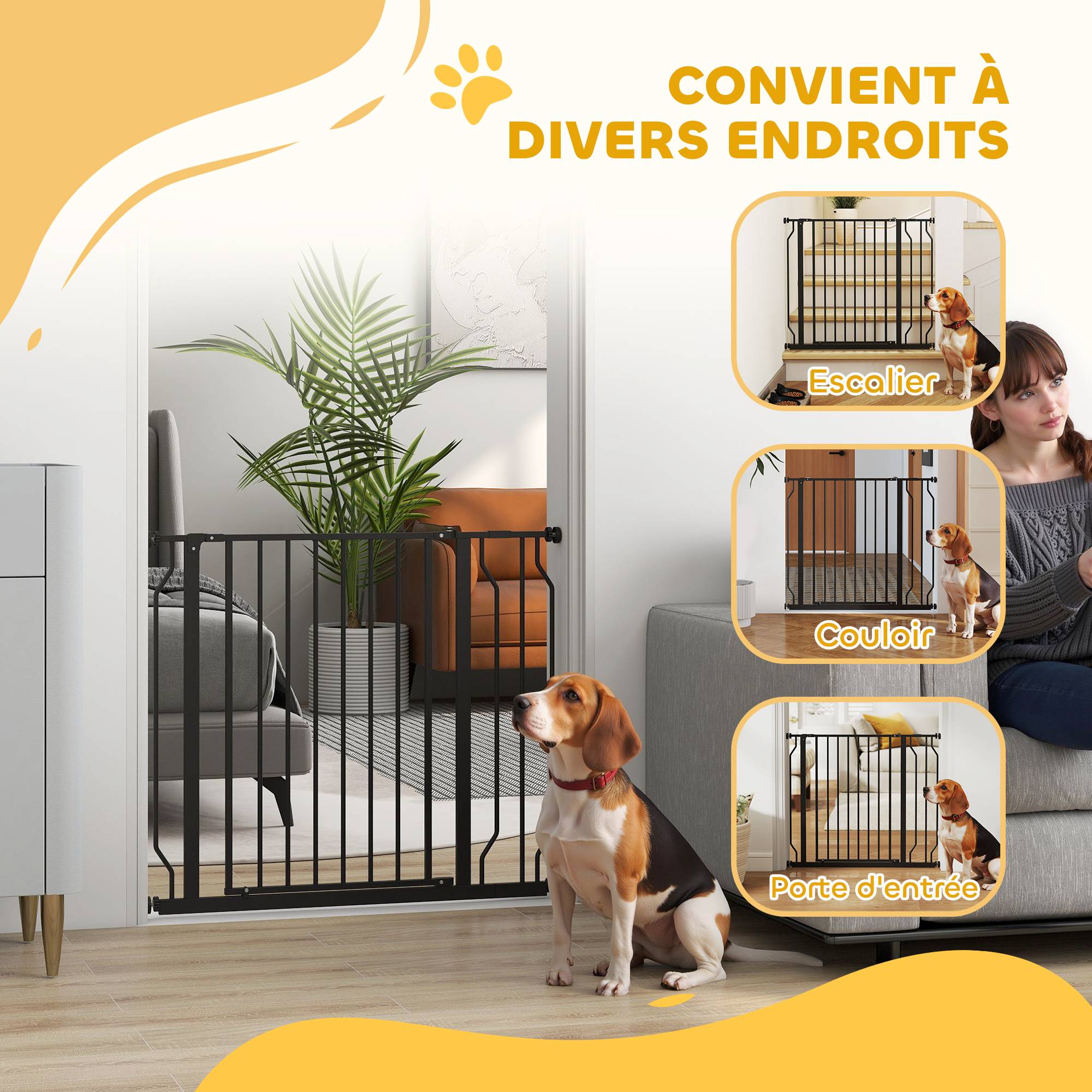 Barrière sécurité chien acier portes escaliers pression double verrou 95cm noir - ComfortXL Outdoor Living - Image 9