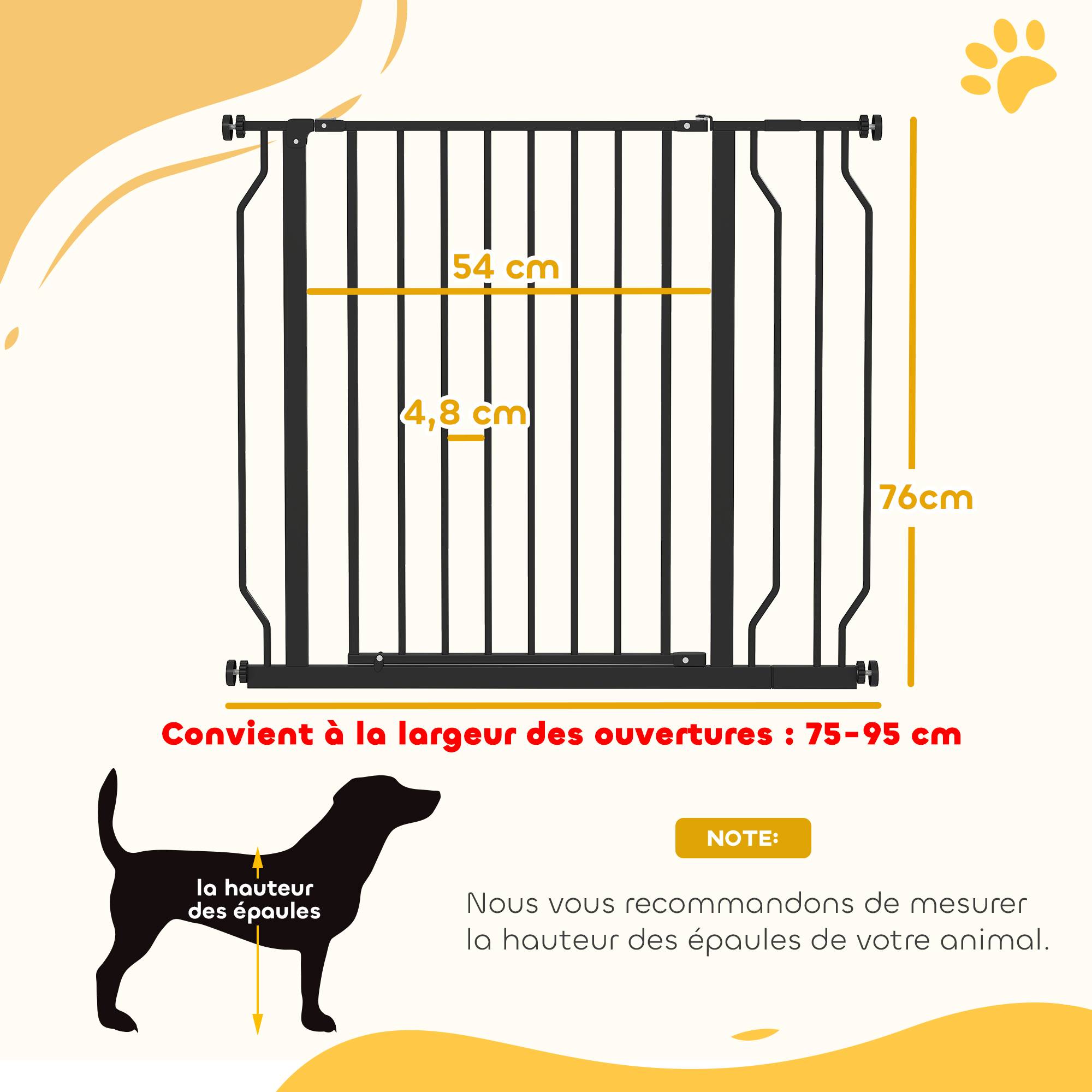 Barrière sécurité chien acier portes escaliers pression double verrou 95cm noir - ComfortXL Outdoor Living - Image 5