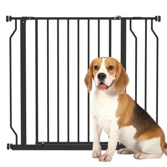 Barrière sécurité chien acier portes escaliers pression double verrou 95cm noir - ComfortXL Outdoor Living - Image 1