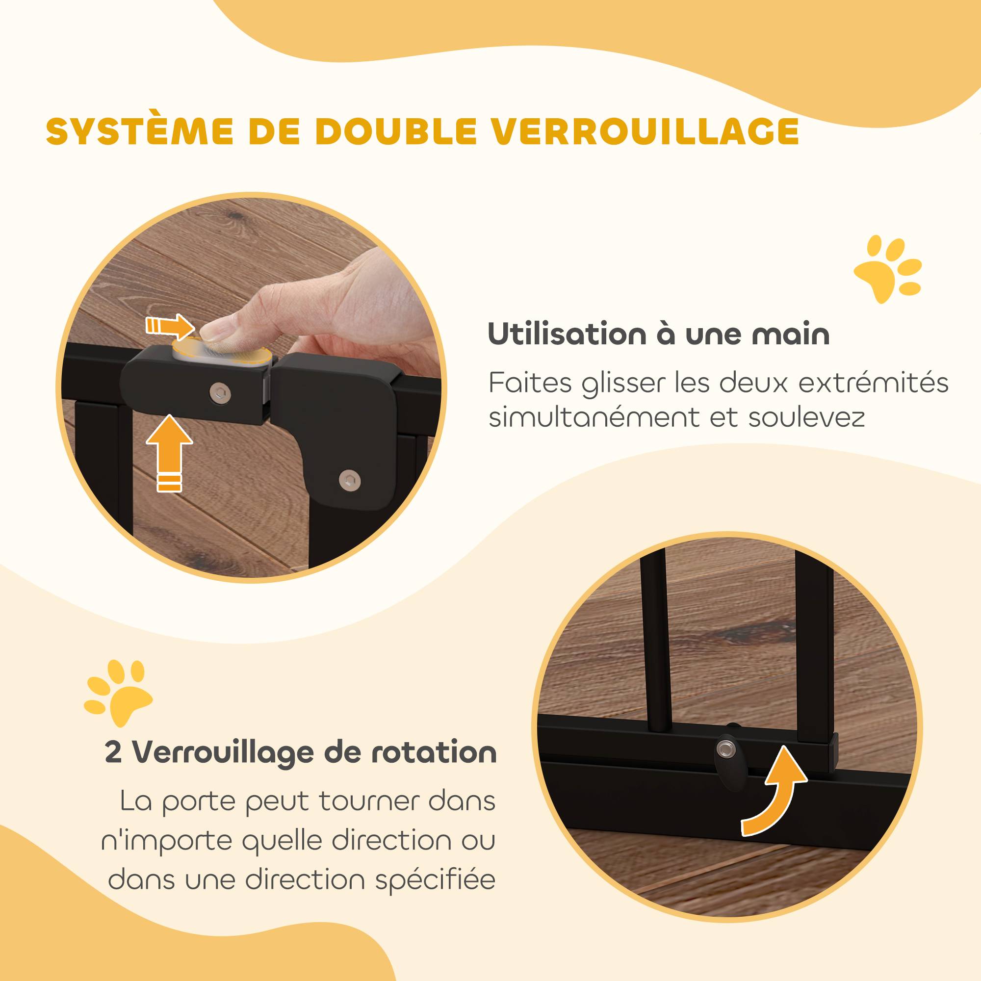 Barrière sécurité chien acier portes escaliers pression double verrou 95cm noir - ComfortXL Outdoor Living - Image 7