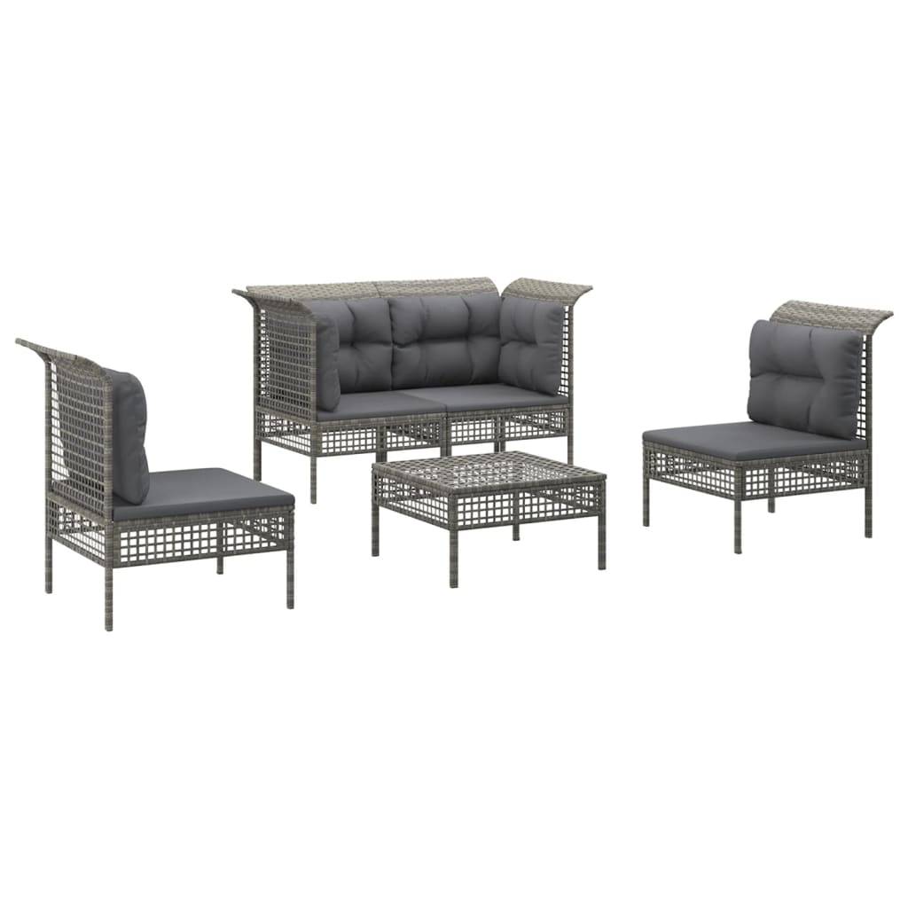 Helloshop26 - Salon de jardin meuble d'extérieur ensemble de mobilier 5 pièces avec coussins gris résine tressée - Image 1