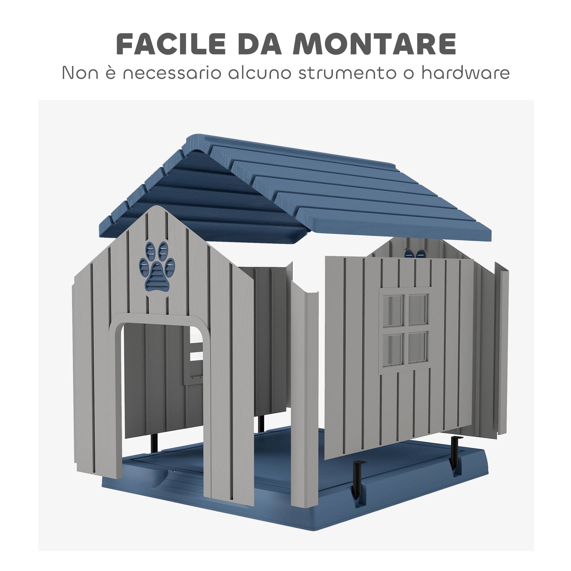 Niche d'extérieur étanche pour chiens de taille moyenne, avec fond surélevé et fenêtres, 85 x 79 x 82 cm, grise - Image 9