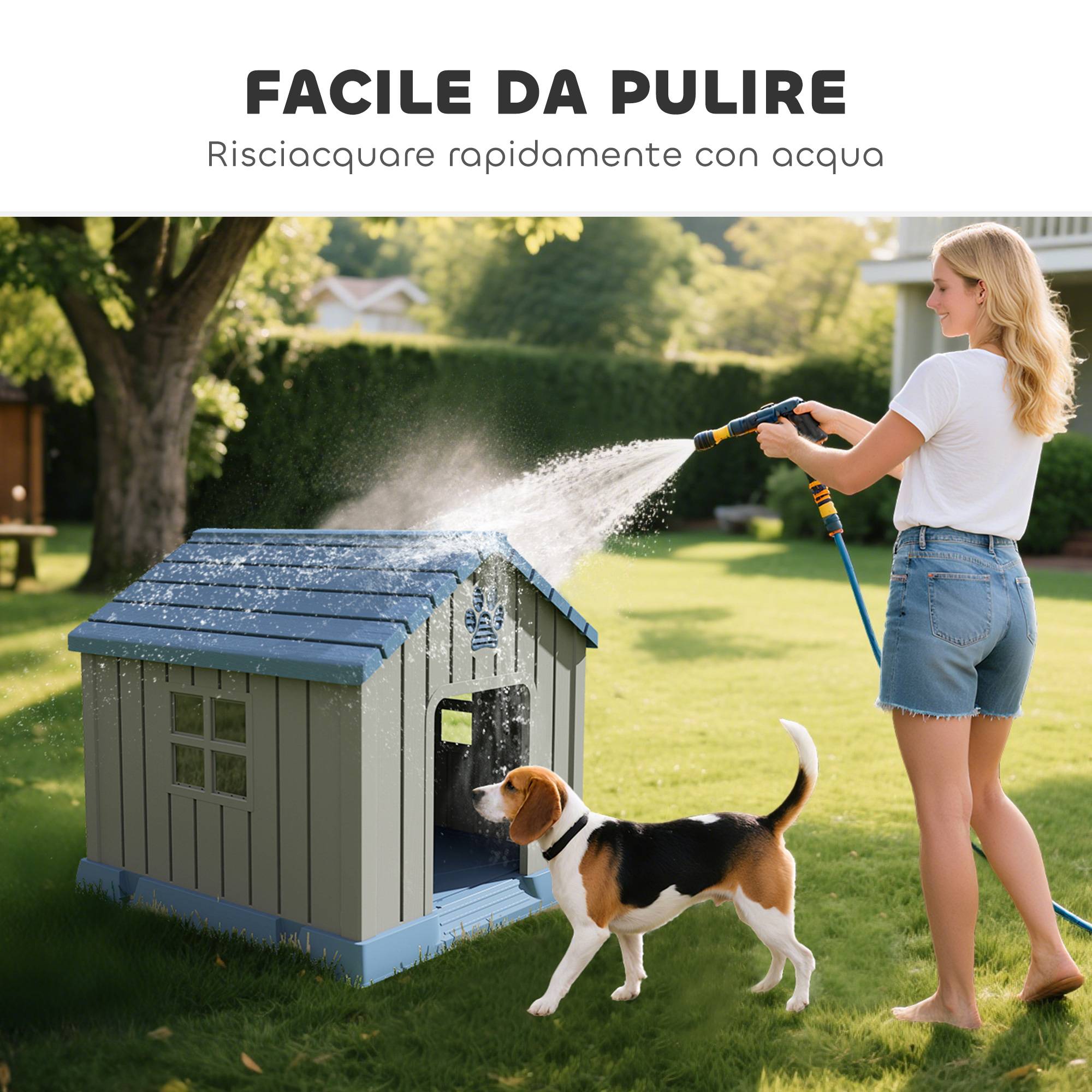 Niche d'extérieur étanche pour chiens de taille moyenne, avec fond surélevé et fenêtres, 85 x 79 x 82 cm, grise - Image 7