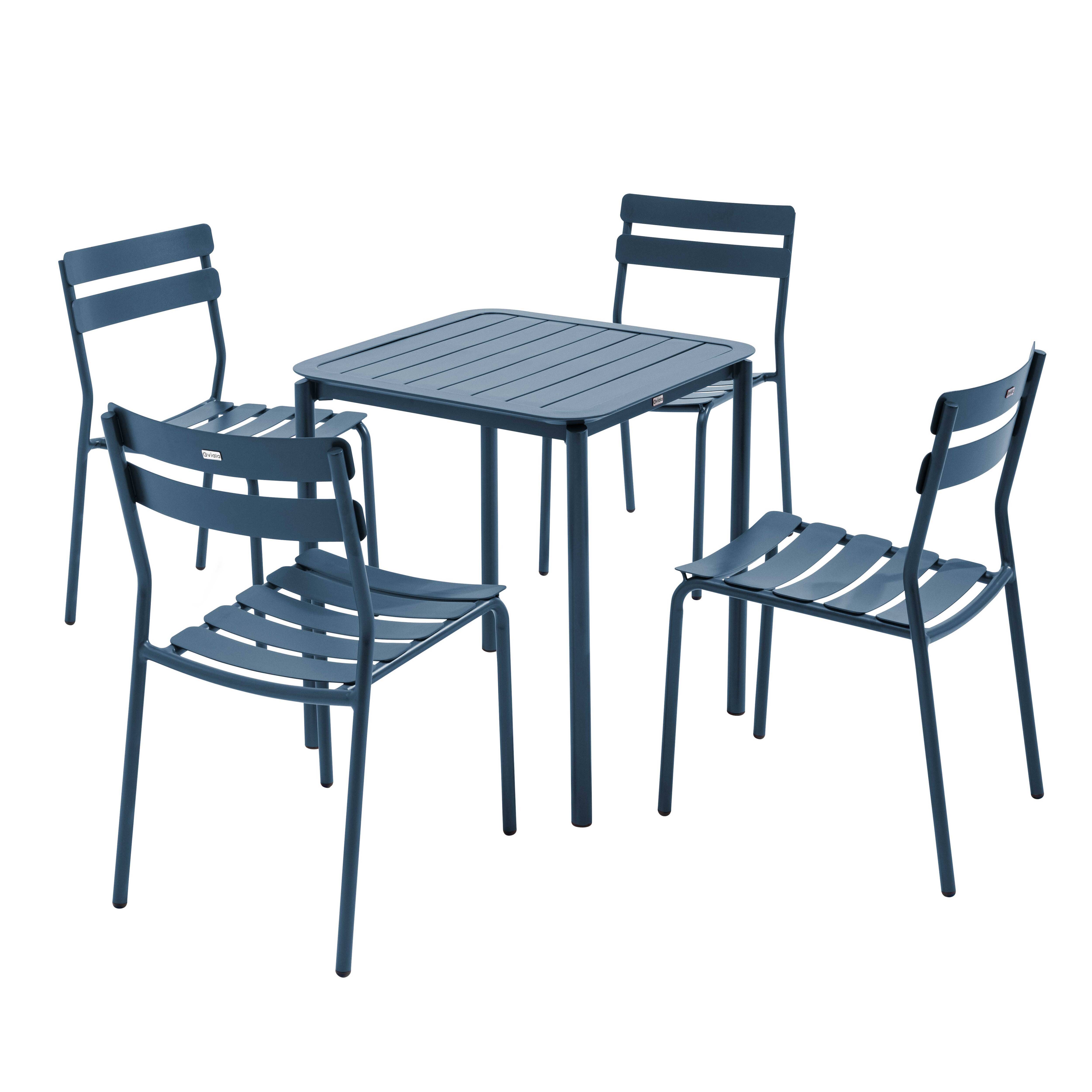Oviala - Ensemble table de terrasse 70cm et 4 chaises bleu foncé Almada - Oviala - Image 1