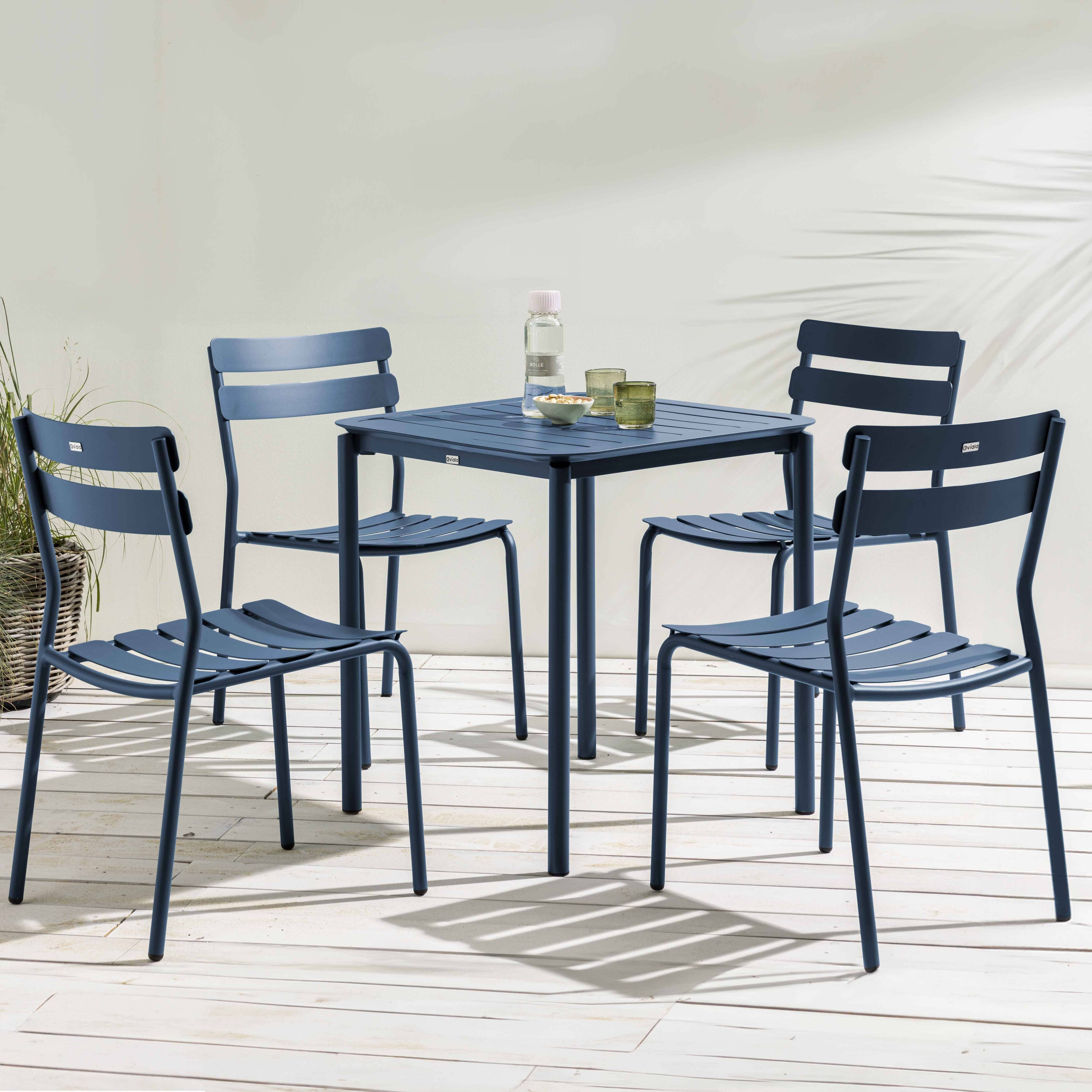 Oviala - Ensemble table de terrasse 70cm et 4 chaises bleu foncé Almada - Oviala - Image 2