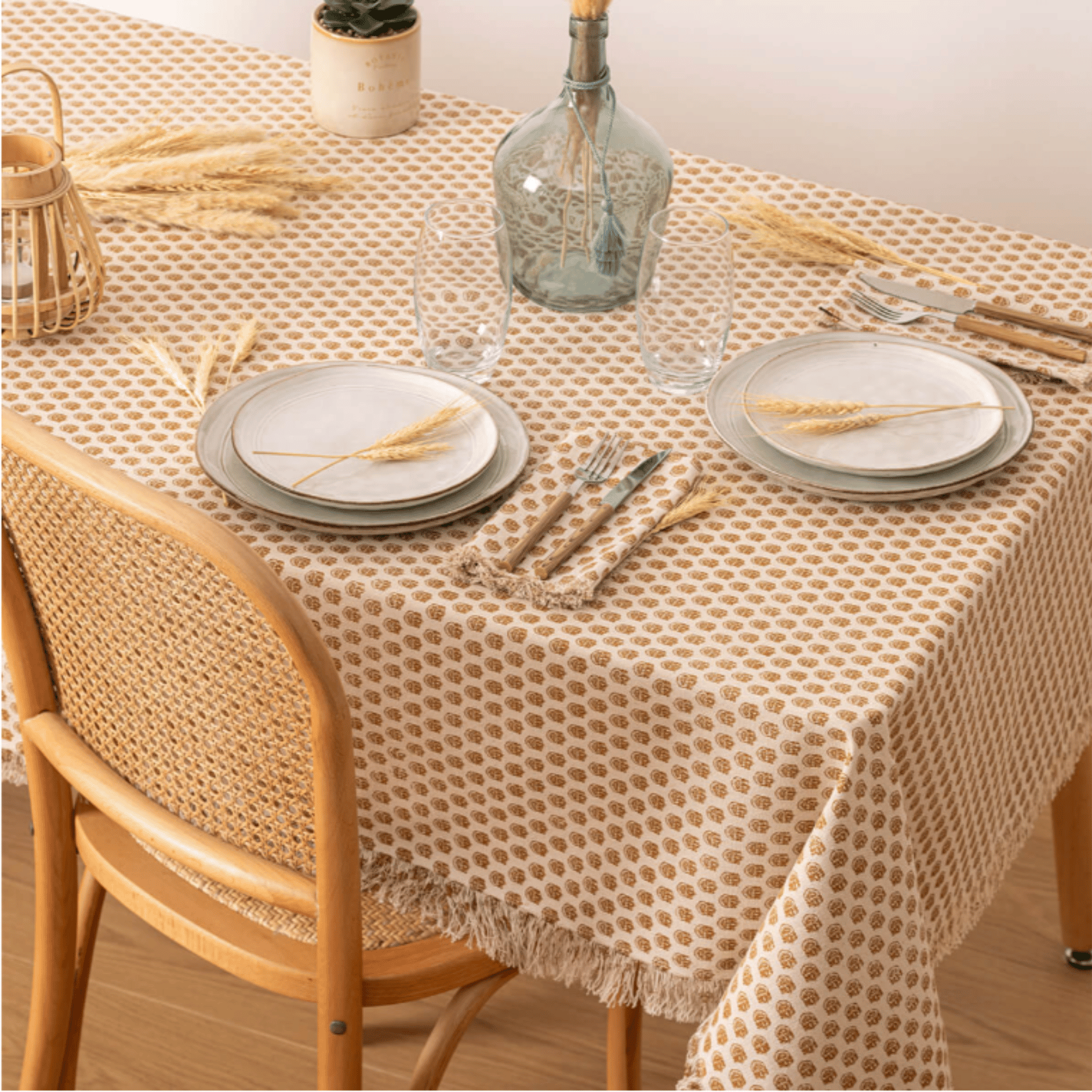 Nappe en coton Beige et Cannelle 150 x 250 cm - Image 4