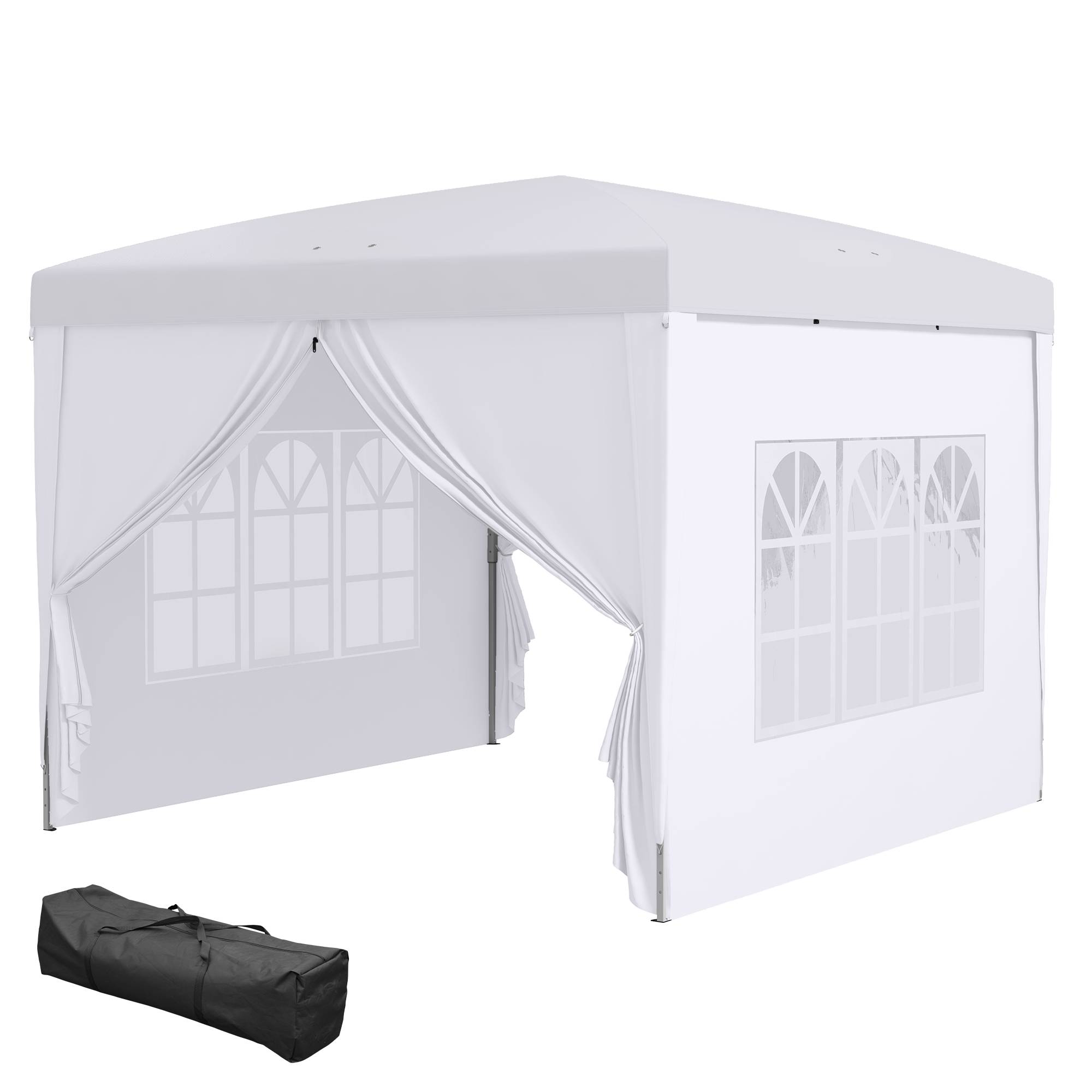 Tonnelle pliante à 4 parois amovibles, 3 x 3 m, avec sac de transport, imperméable et résistante aux UV, blanche. - Image 2