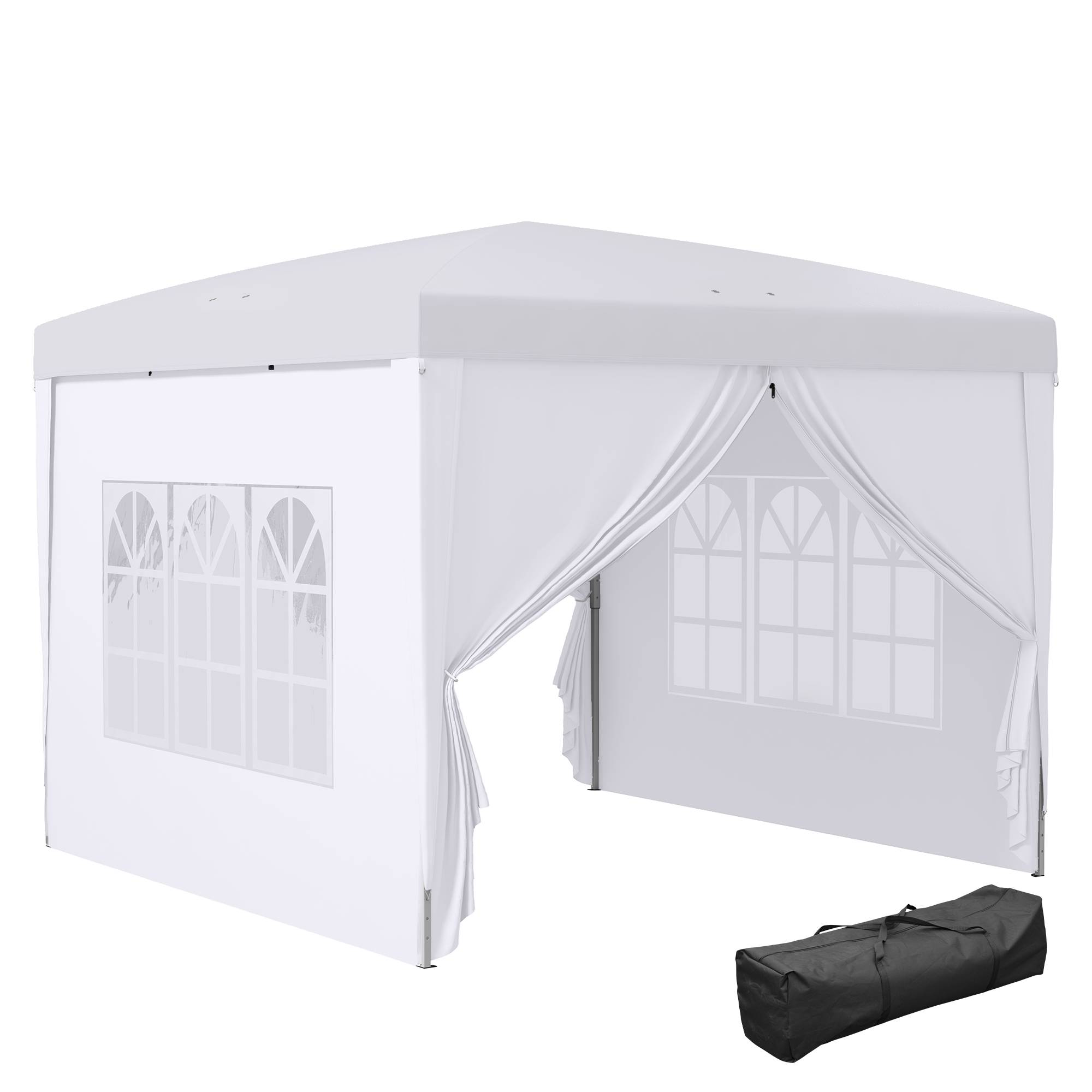 Tonnelle pliante à 4 parois amovibles, 3 x 3 m, avec sac de transport, imperméable et résistante aux UV, blanche. - Image 1