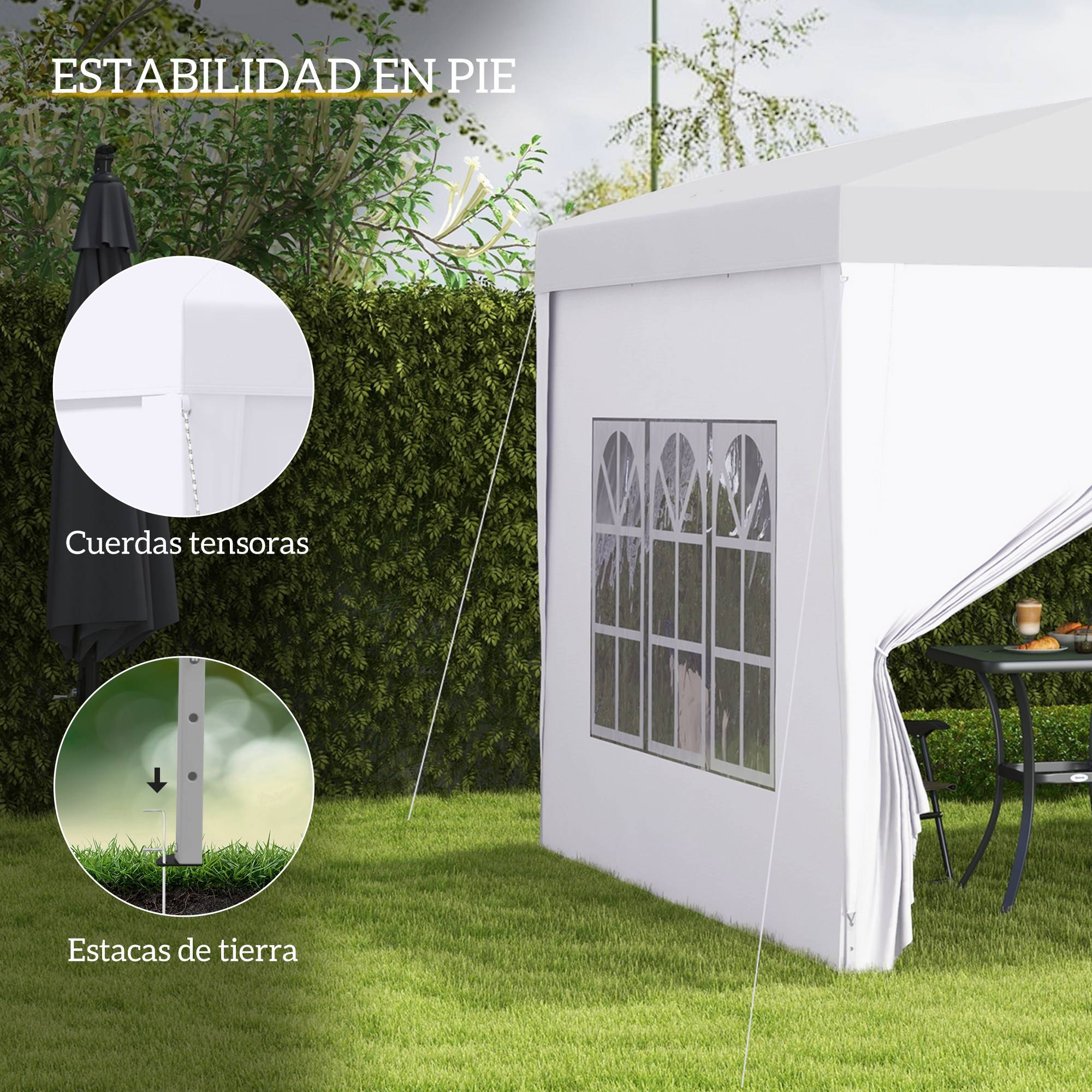 Tonnelle pliante à 4 parois amovibles, 3 x 3 m, avec sac de transport, imperméable et résistante aux UV, blanche. - Image 8
