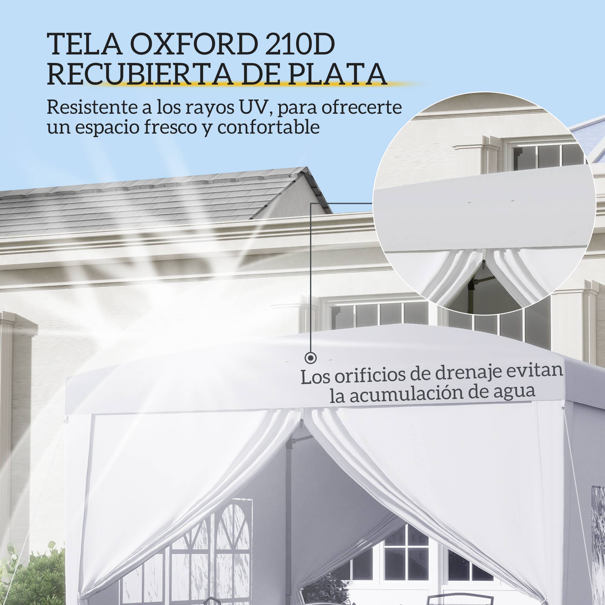Tonnelle pliante à 4 parois amovibles, 3 x 3 m, avec sac de transport, imperméable et résistante aux UV, blanche. - Image 7