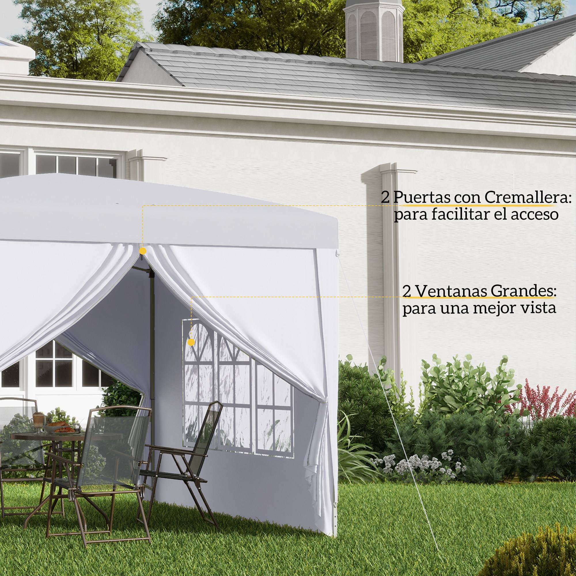 Tonnelle pliante à 4 parois amovibles, 3 x 3 m, avec sac de transport, imperméable et résistante aux UV, blanche. - Image 9