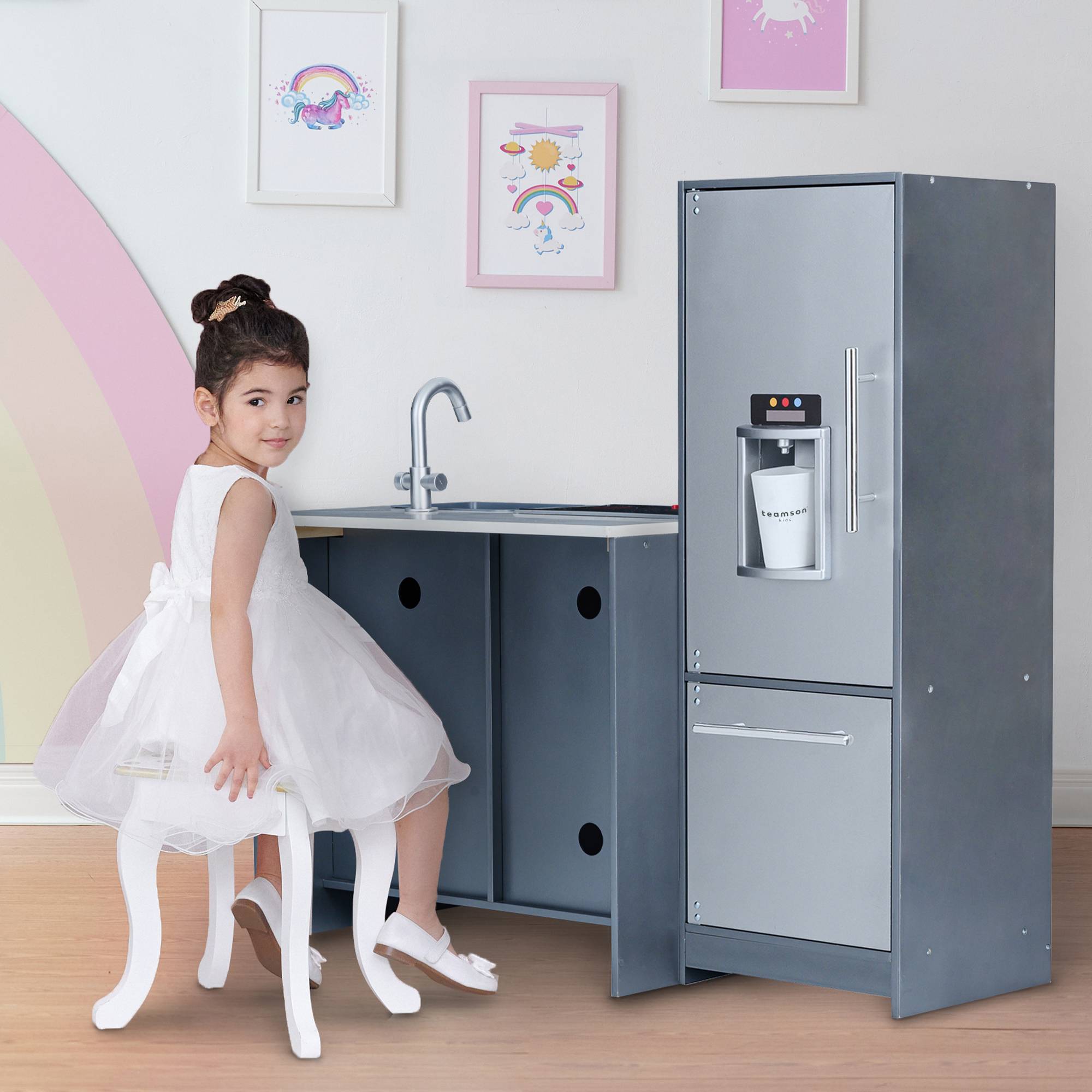 Cuisine en bois pour enfants 82.6cm, Gris Teamson Kids - Image 2