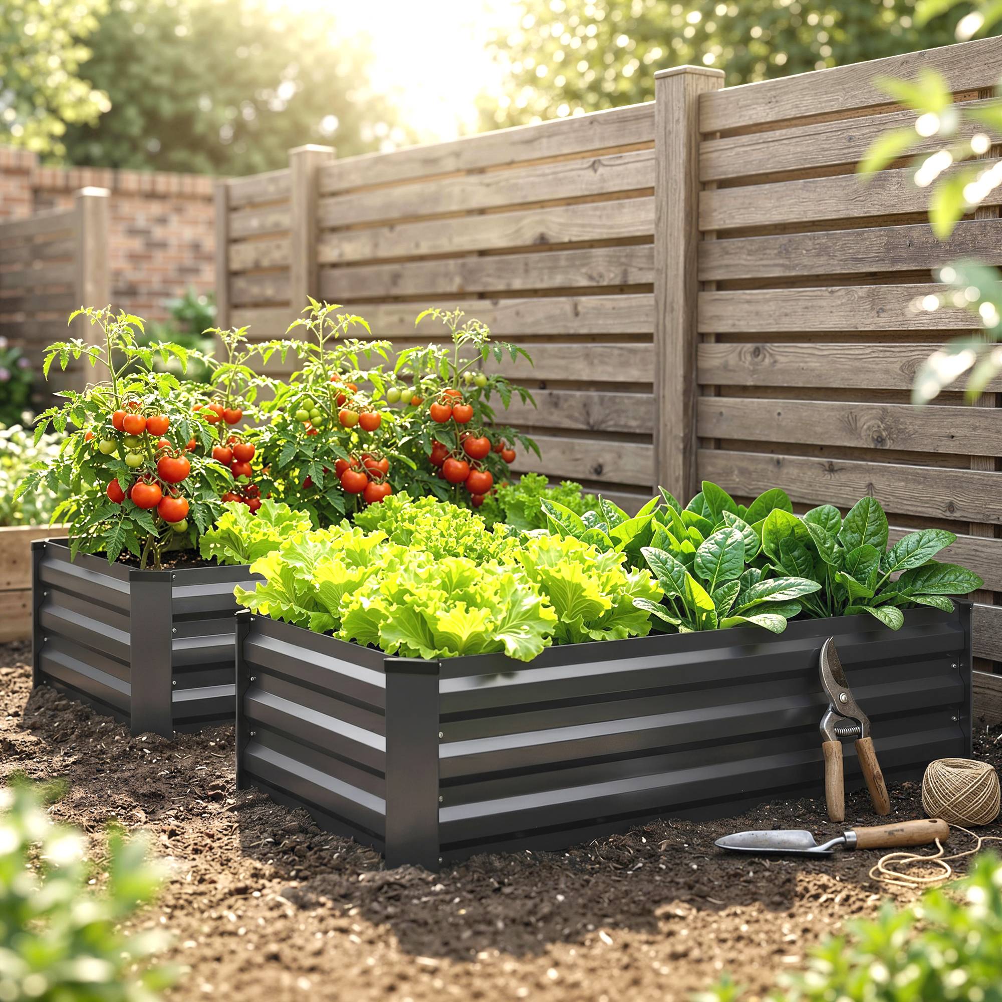 Sans Marque - Ensemble 2 potagers surélevés fond ouvert acier galvanisé 100x60x30 cm gris - Image 3