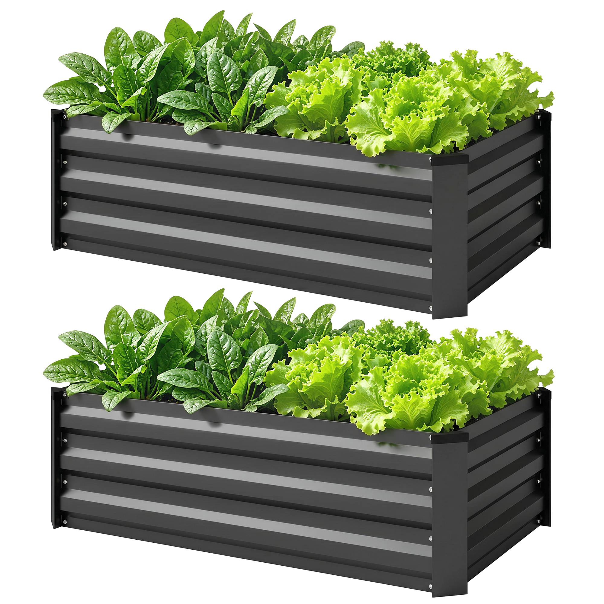 Sans Marque - Ensemble 2 potagers surélevés fond ouvert acier galvanisé 100x60x30 cm gris - Image 2